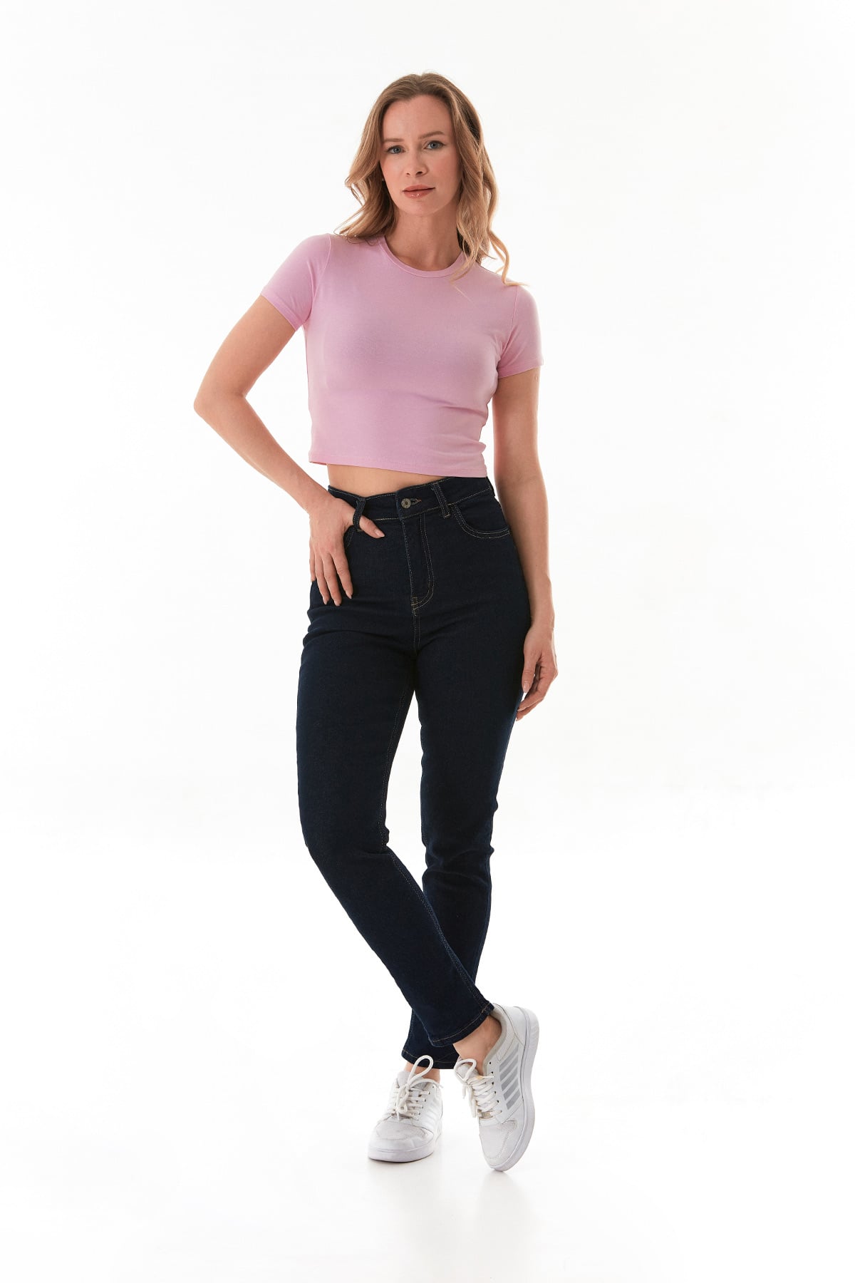 Basic Bisiklet Yaka Crop Tişört 2