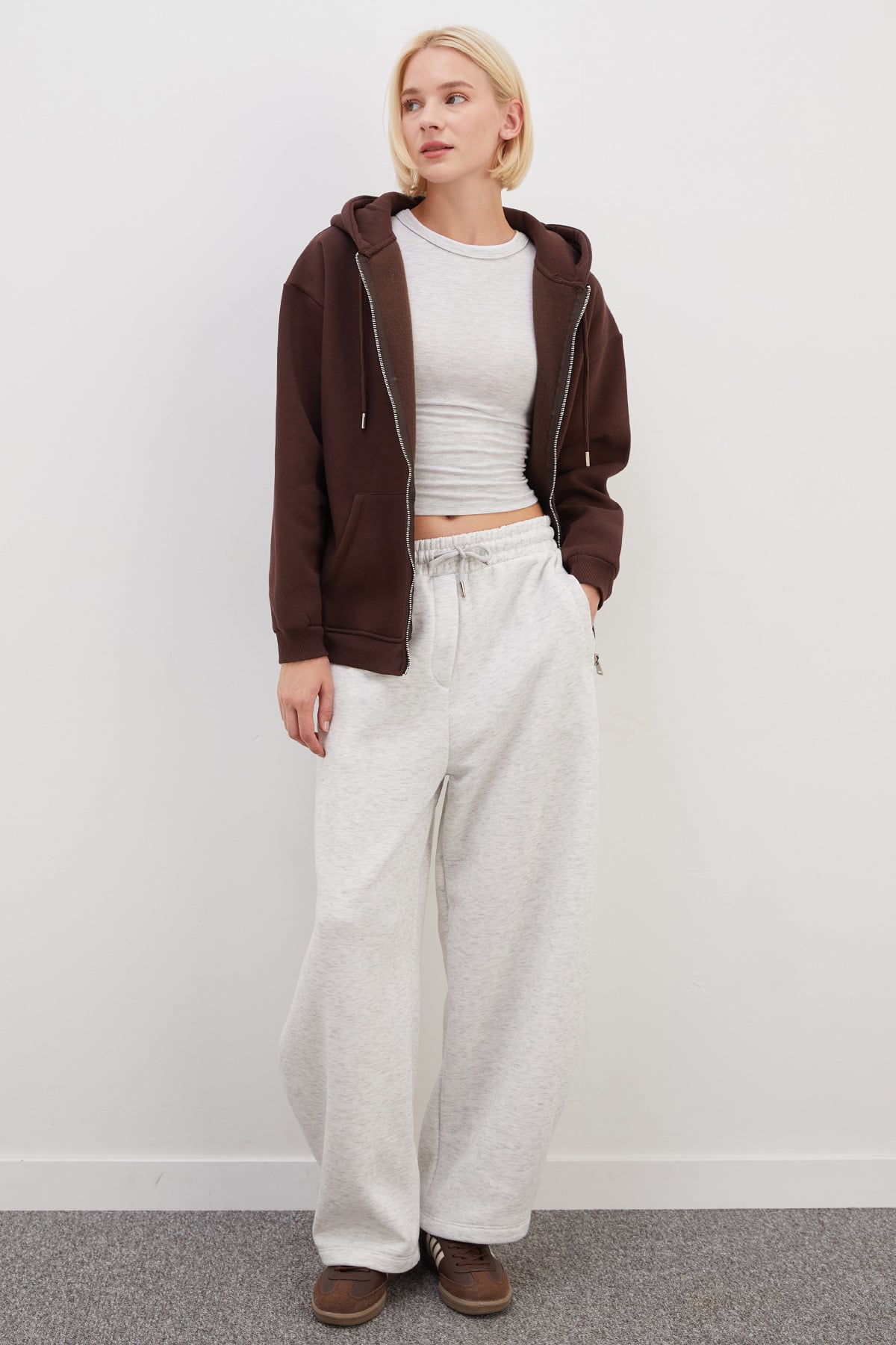 3 İplik Basic Fermuarlı Kapüşonlu Oversize Sweatshirt 5