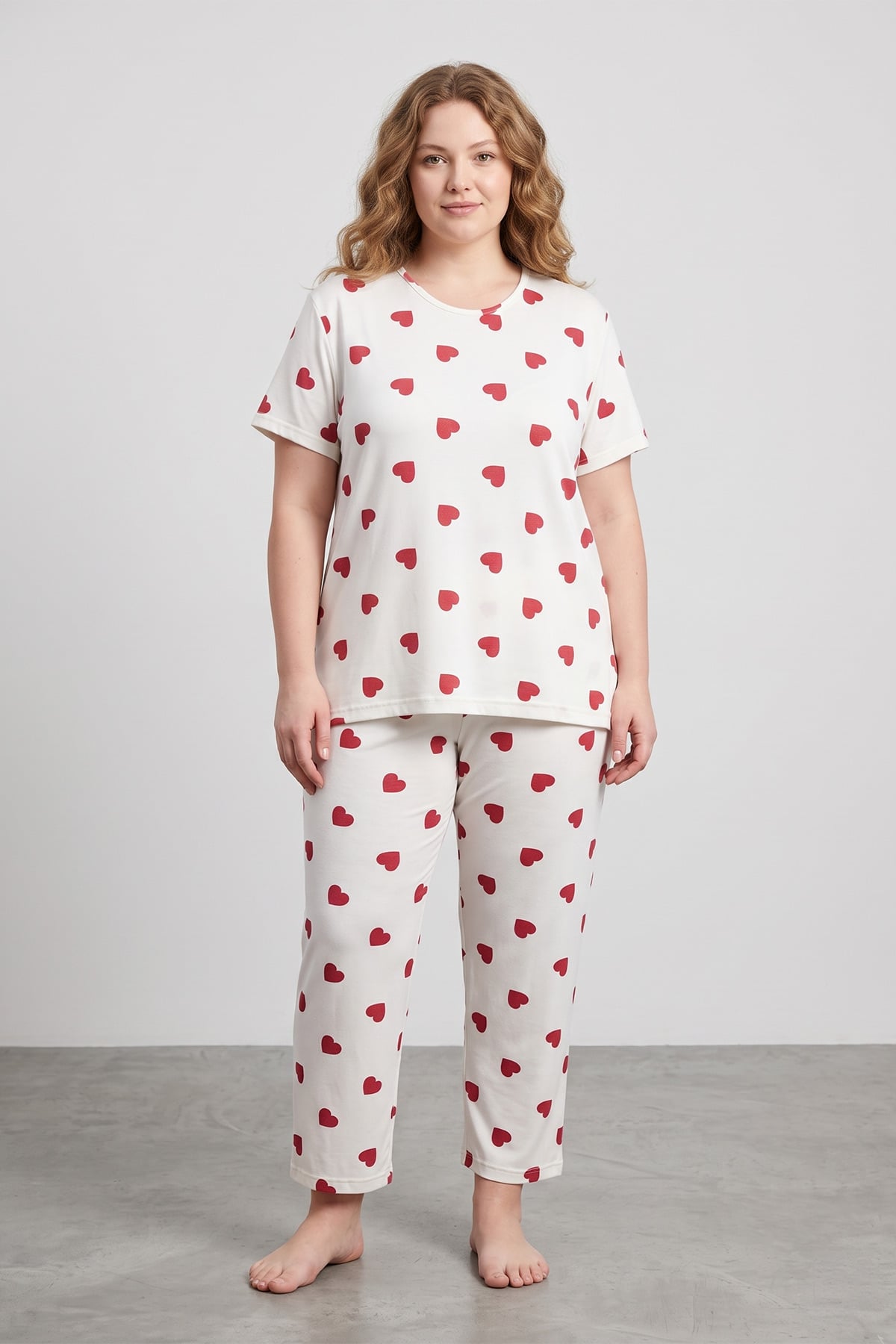 Kalp Desenli Büyük Beden Pijama Takımı 2
