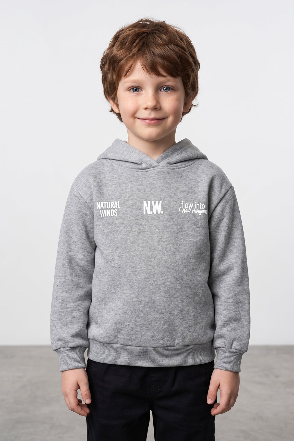 3 İplik Yazı Baskılı Kapüşonlu Erkek Çocuk Sweatshirt 2