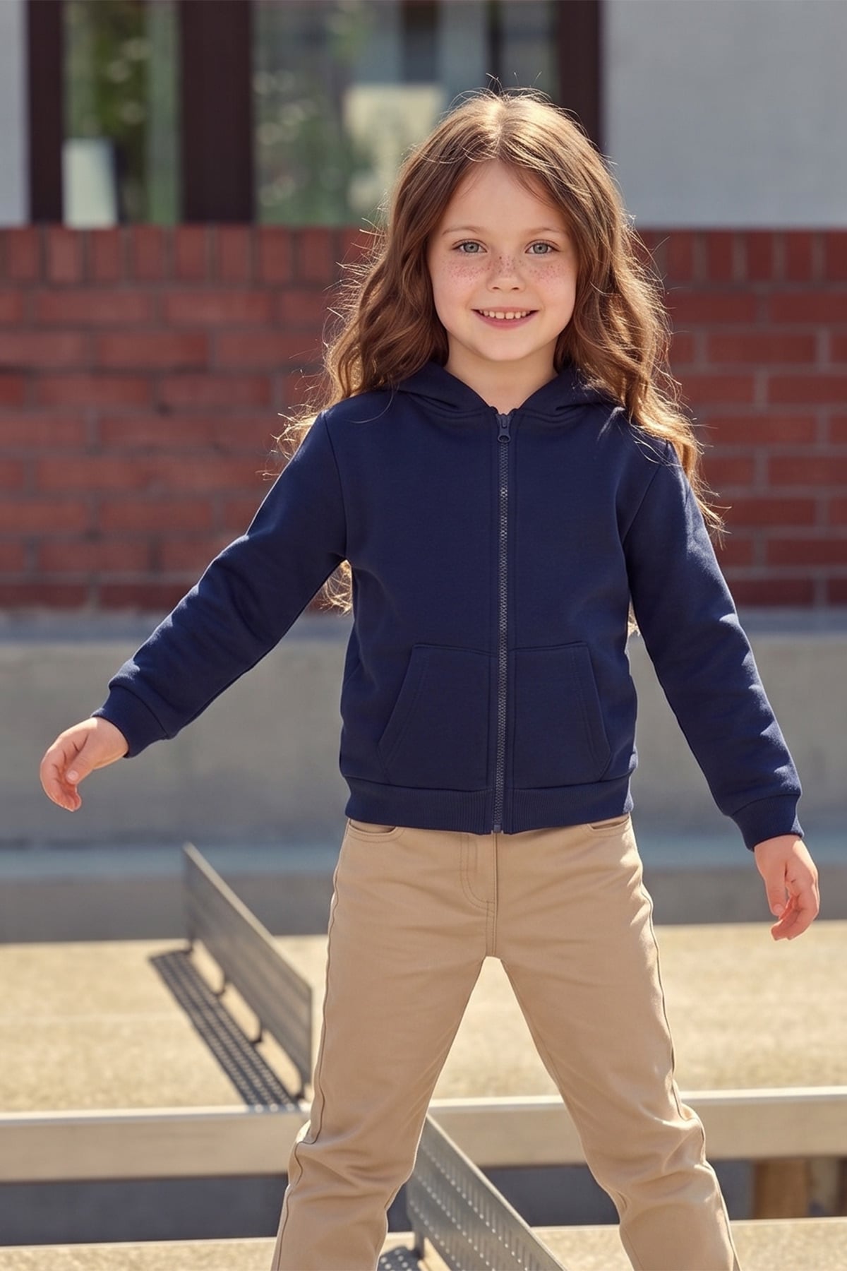 3 İplik Kapüşonlu Fermuarlı Unisex Çocuk Sweatshirt