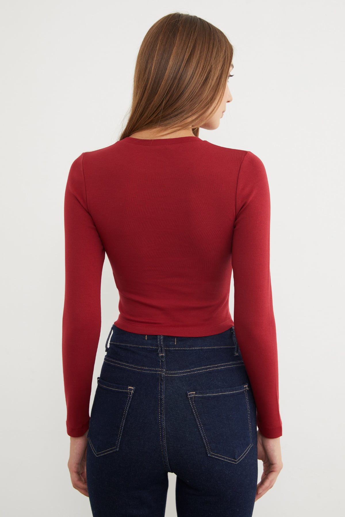 Basic Bisiklet Yaka Uzun Kollu Crop Body 6