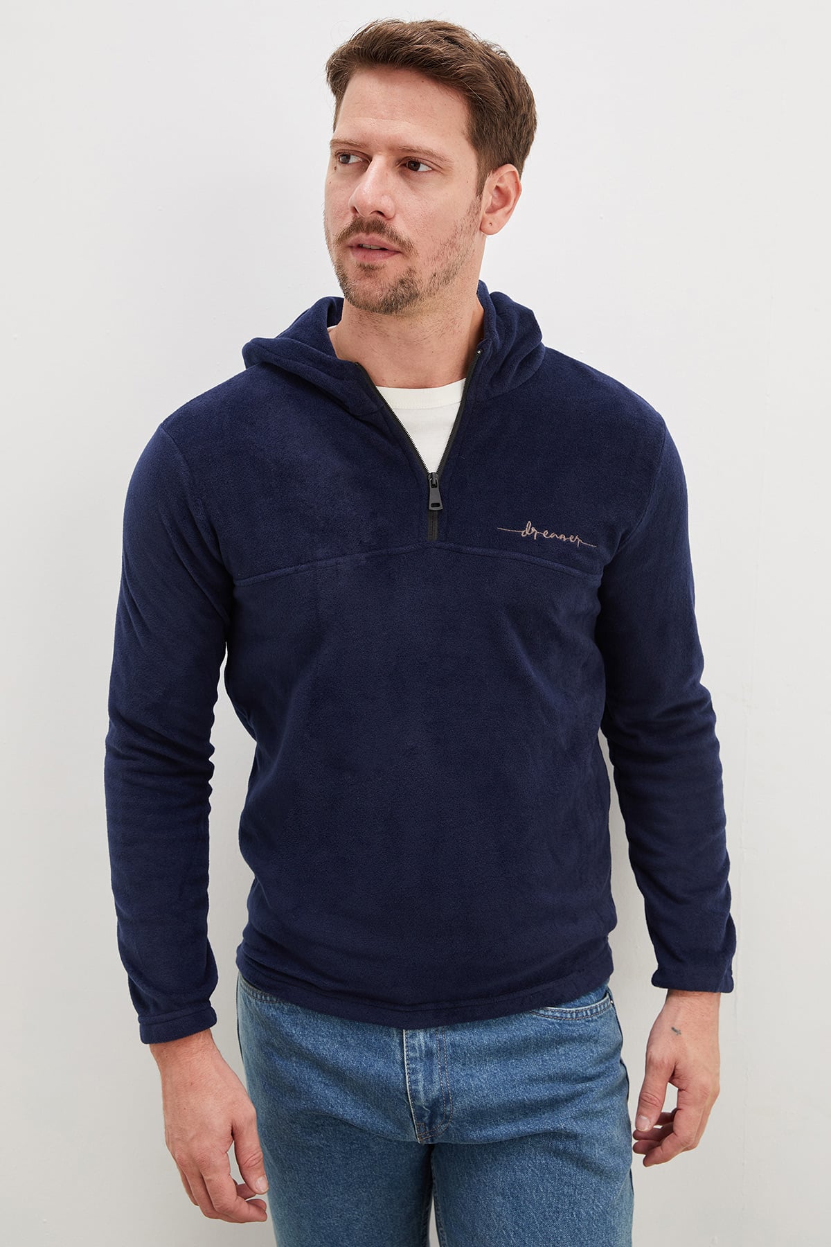 Yarım Fermuarlı Kapüşonlu Polar Sweatshirt 7