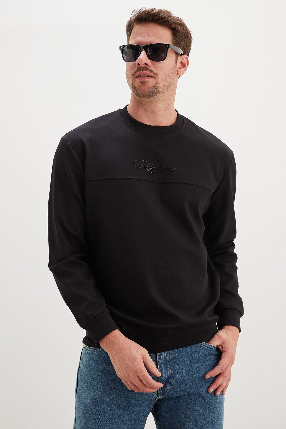 Kabartma Baskılı Çimalı Bisiklet Yaka Sweatshirt 3