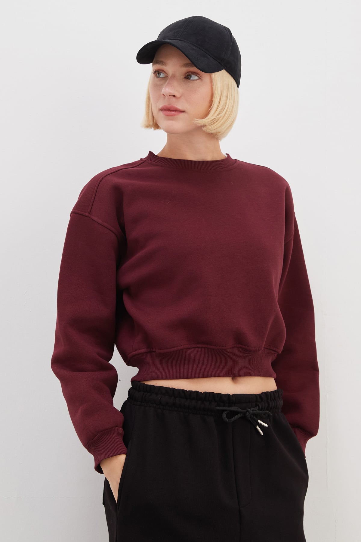 3 İplik Basic Ribanalı Crop Sweatshirt 5