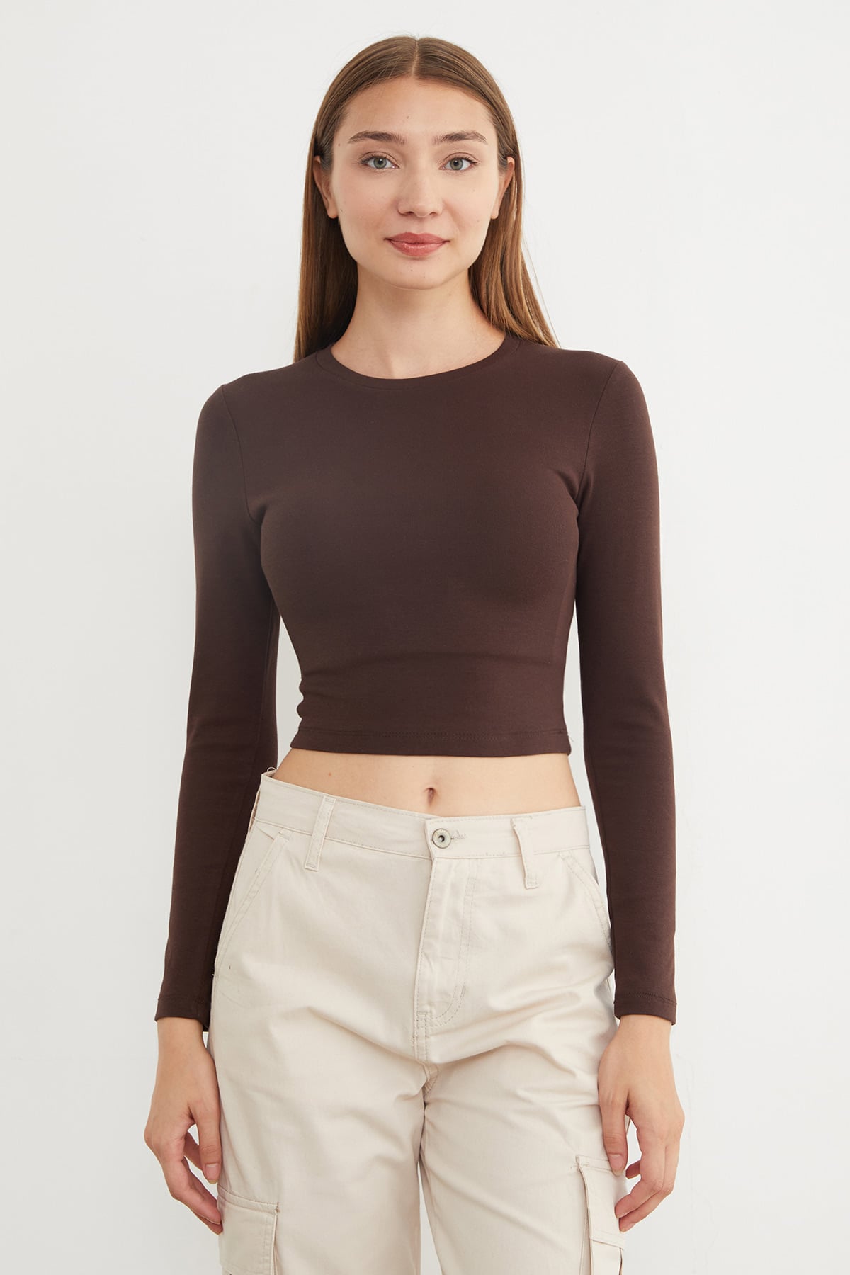 Basic Bisiklet Yaka Uzun Kollu Crop Body 2