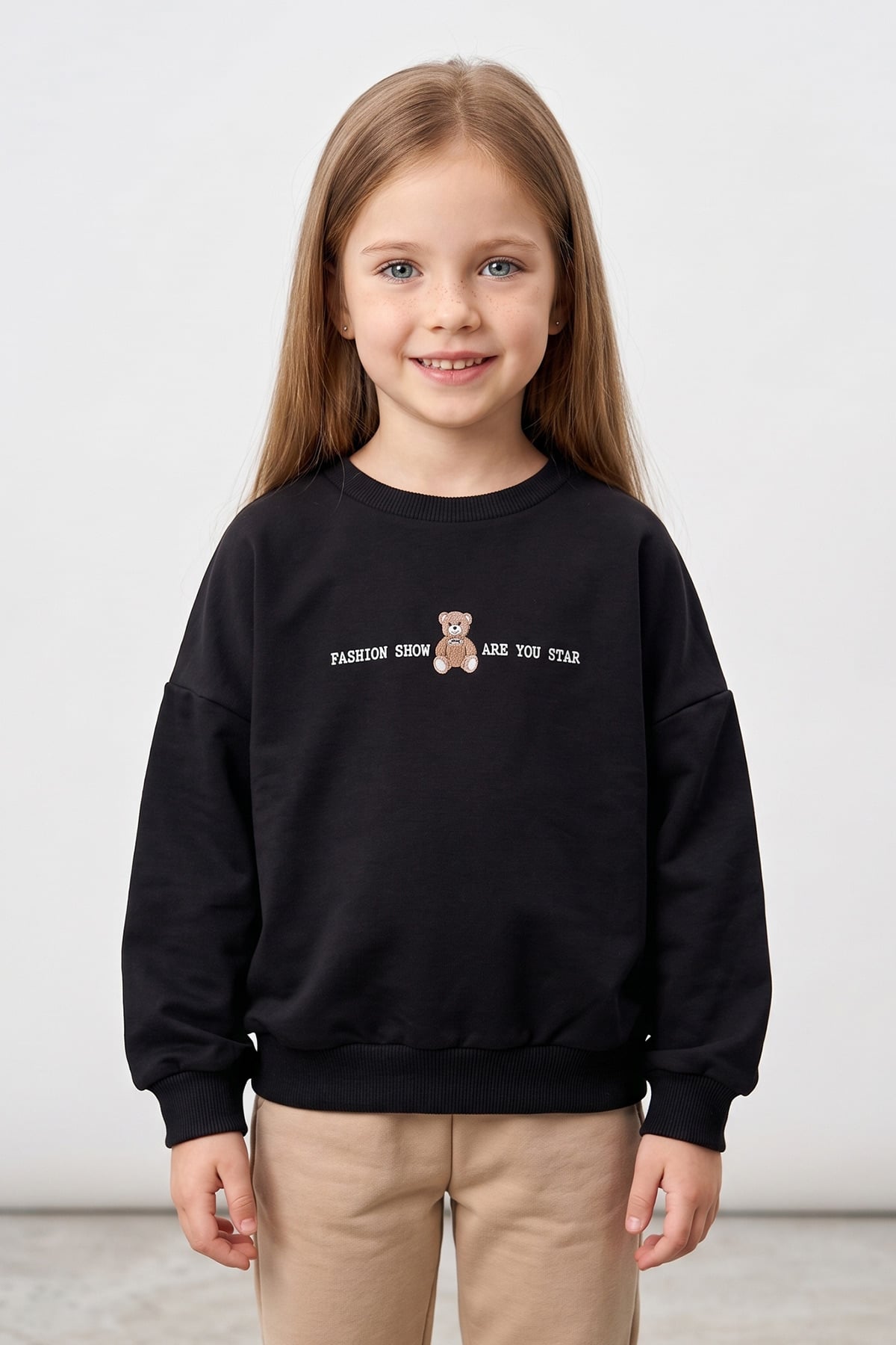 Ayıcık Baskılı Oversize Kız Çocuk Sweatshirt 2
