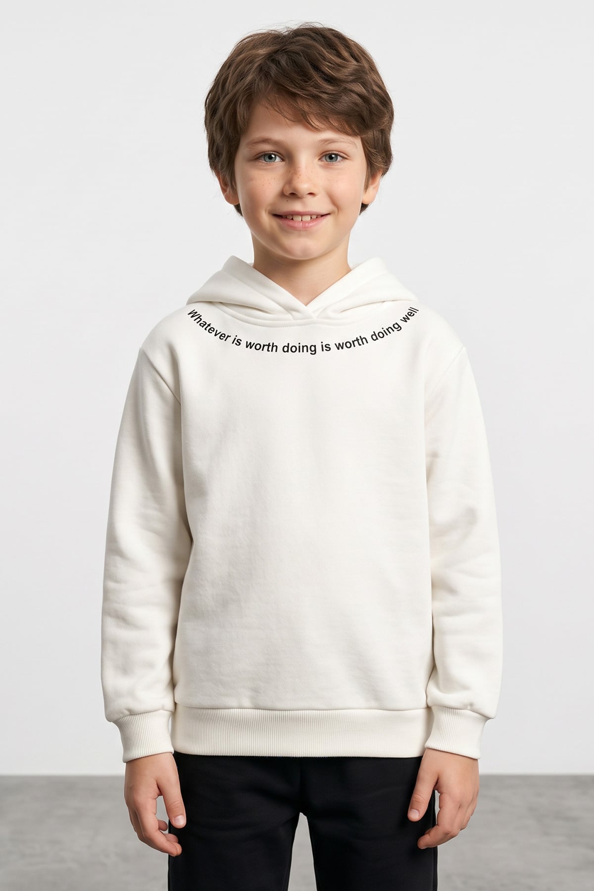 3 İplik Yazı Baskılı Kapüşonlu Kız Çocuk Sweatshirt 2