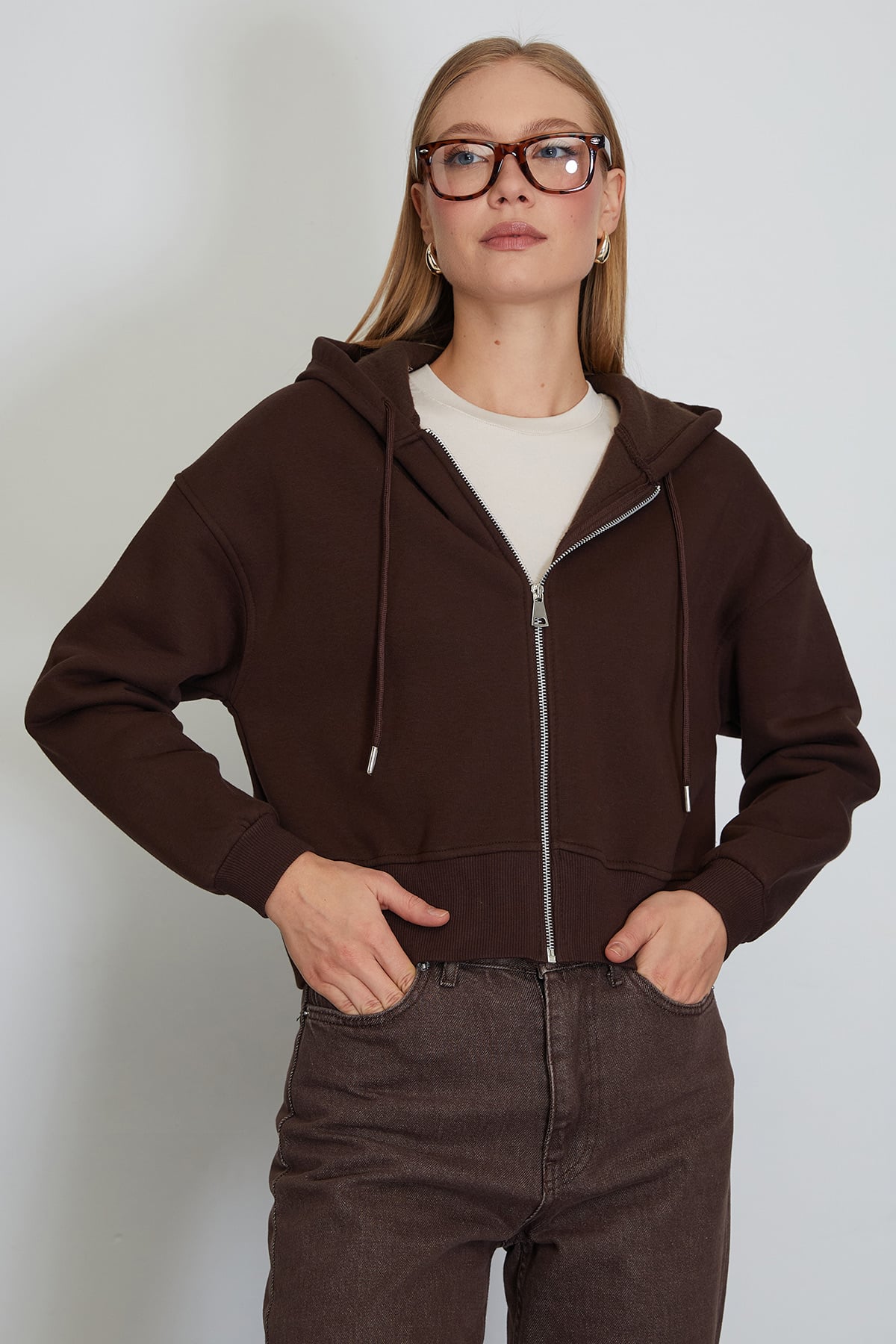3 İplik Basic Fermuarlı Kapüşonlu Sweatshirt 3