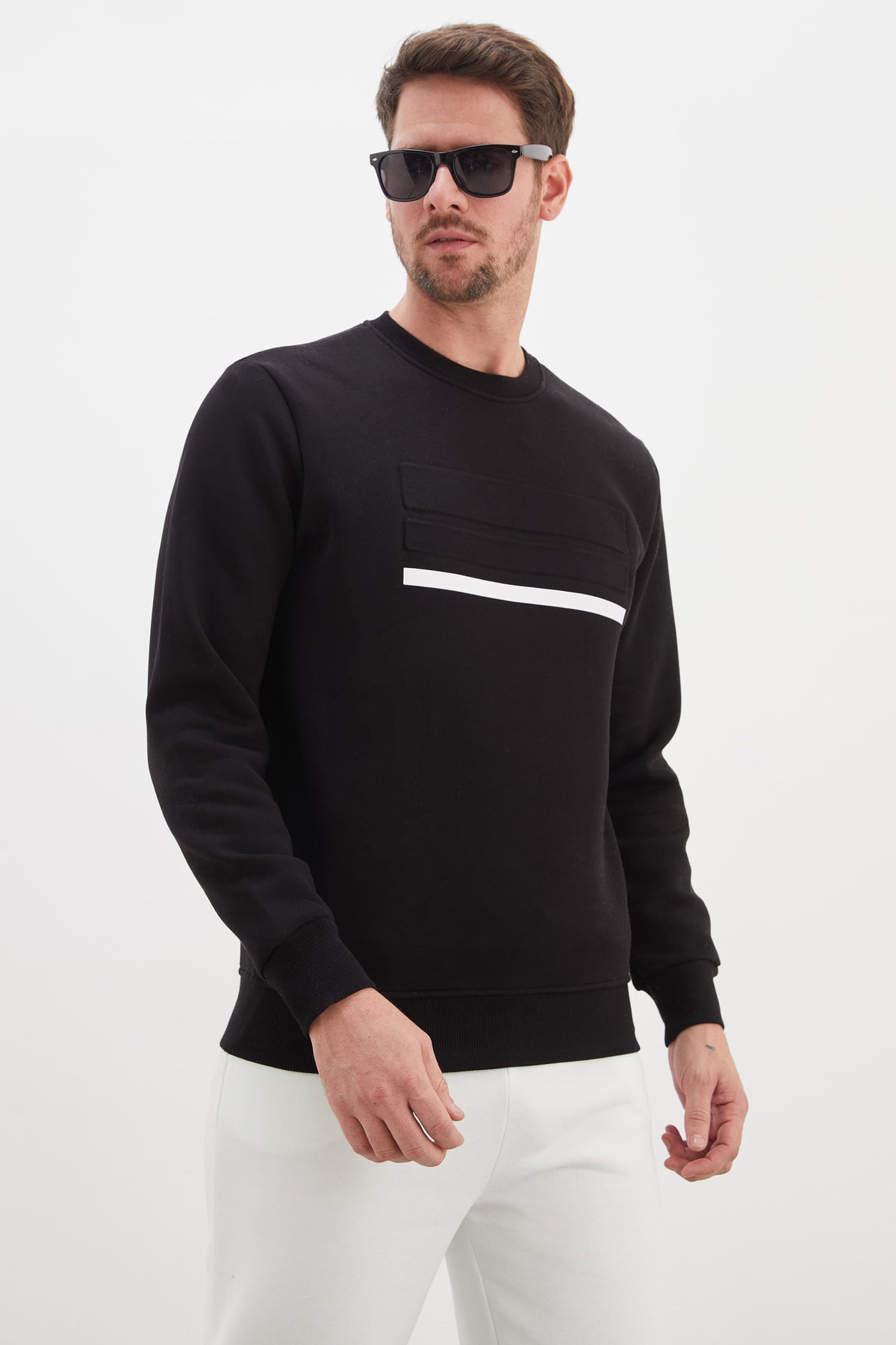 3 İplik Baskılı Bisiklet Yaka Sweatshirt