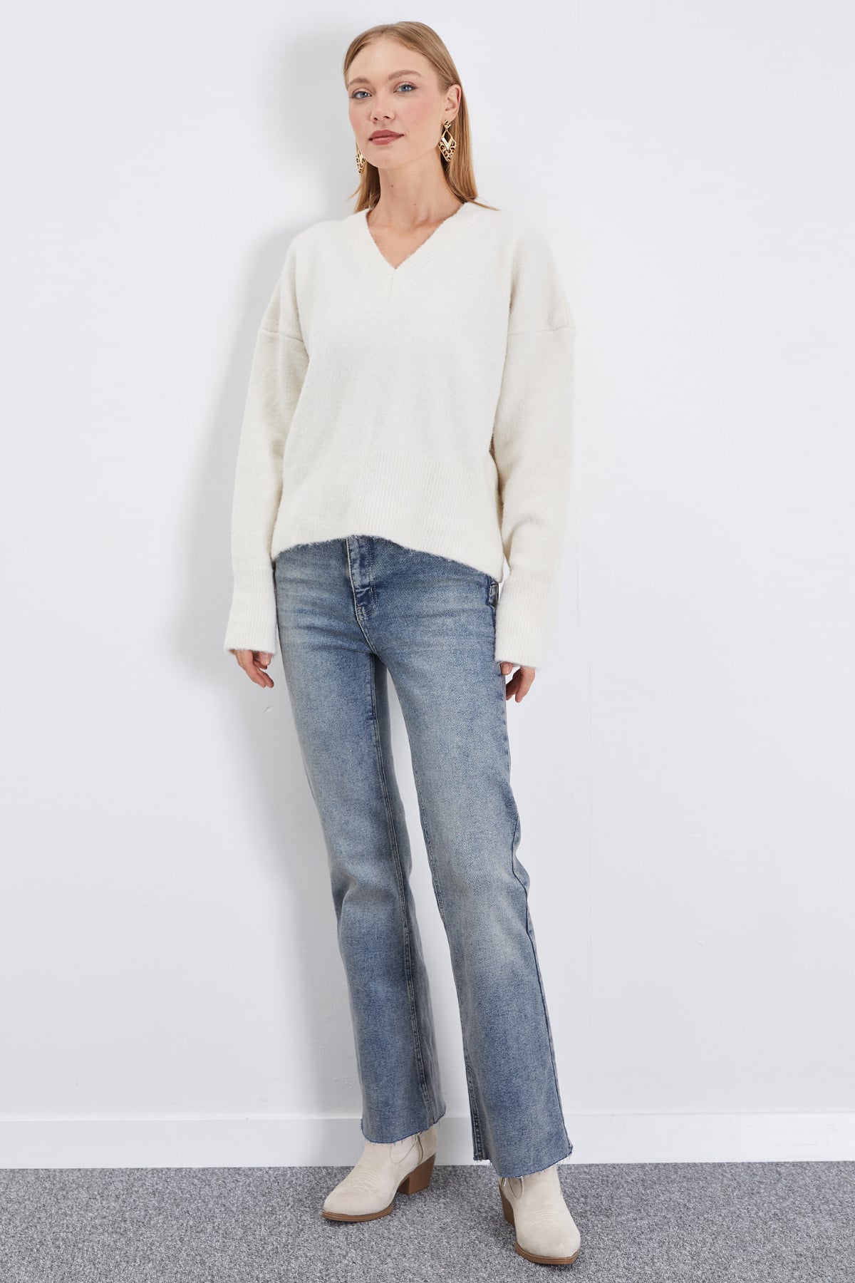 Basic V Yaka Oversize Triko Kazak 6
