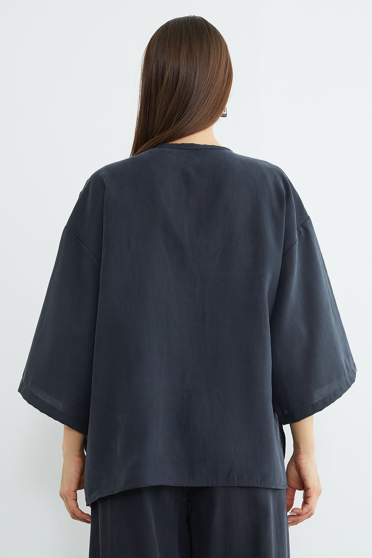Tek Düğmeli Tencel Kumaş Oversize Ceket 8