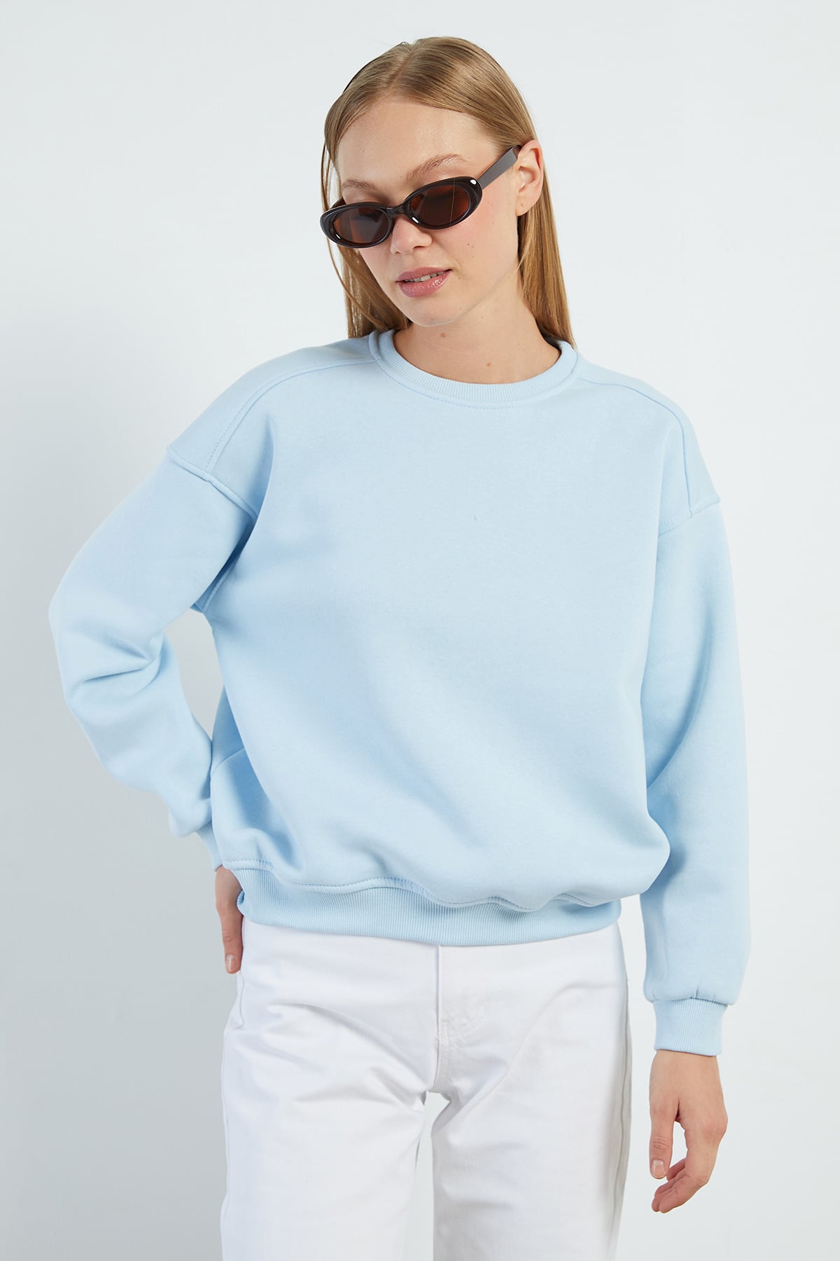 3 İplik Basic Bisiklet Yaka Oversize Sweatshirt 4