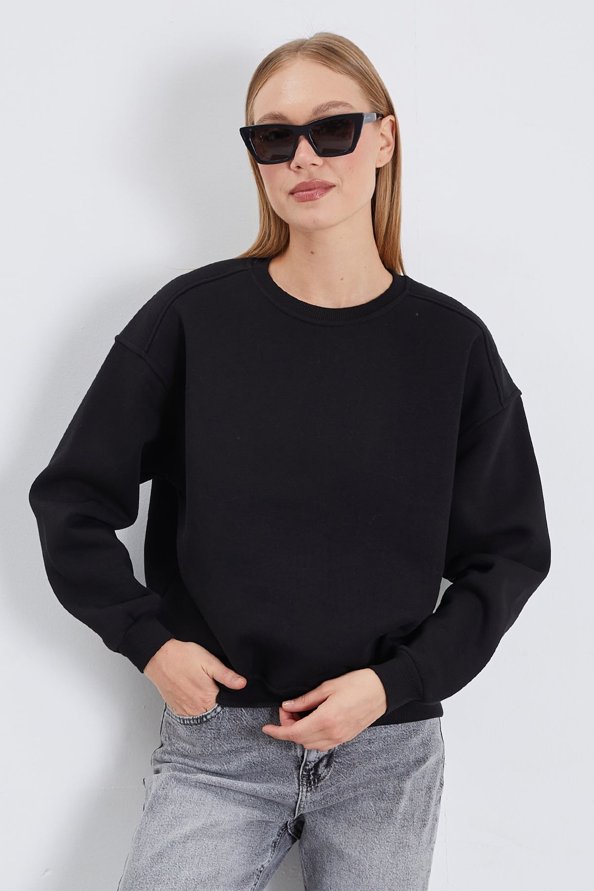 3 İplik Basic Bisiklet Yaka Oversize Sweatshirt 4