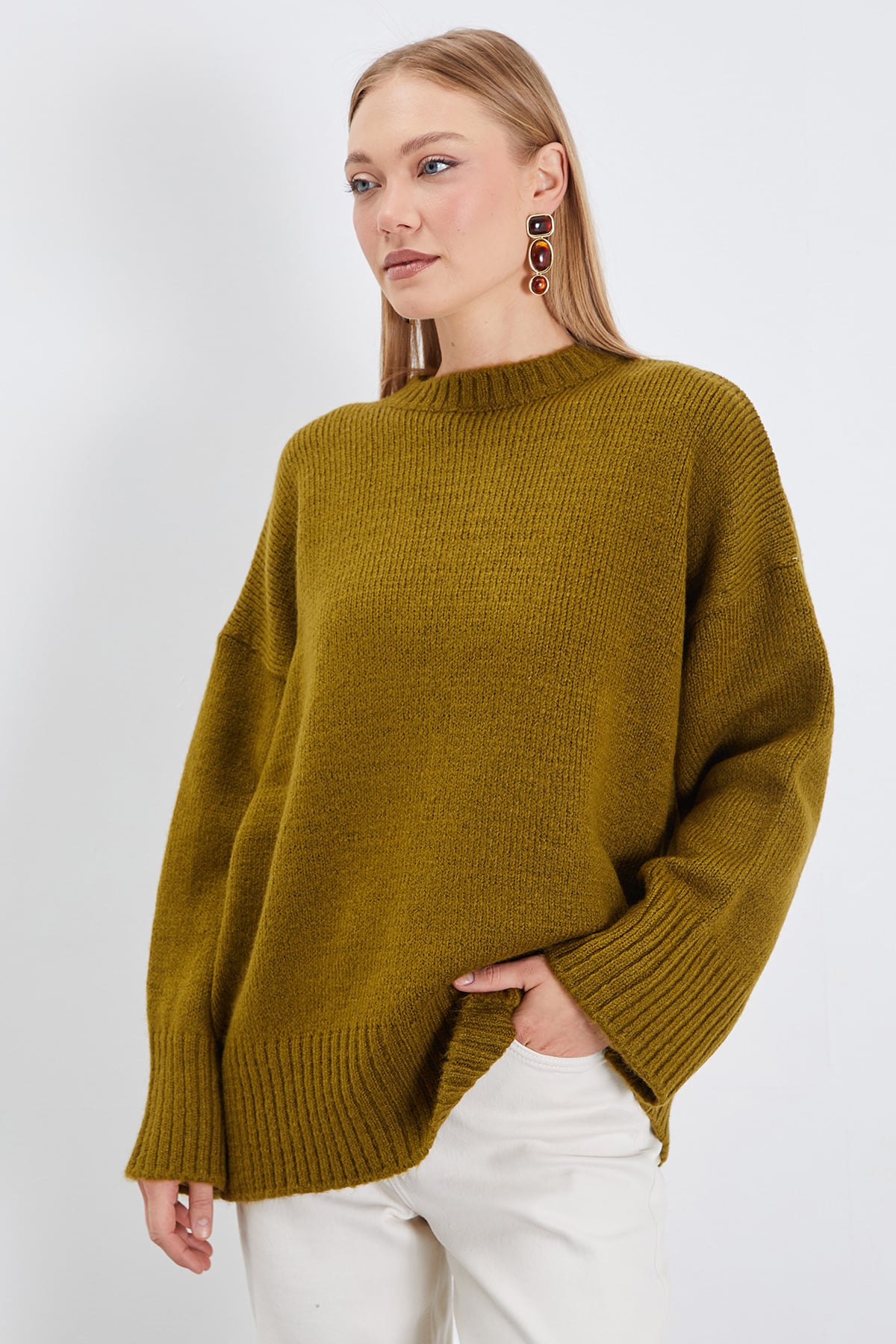 Basic Bisiklet Yaka Oversize Triko Kazak 3