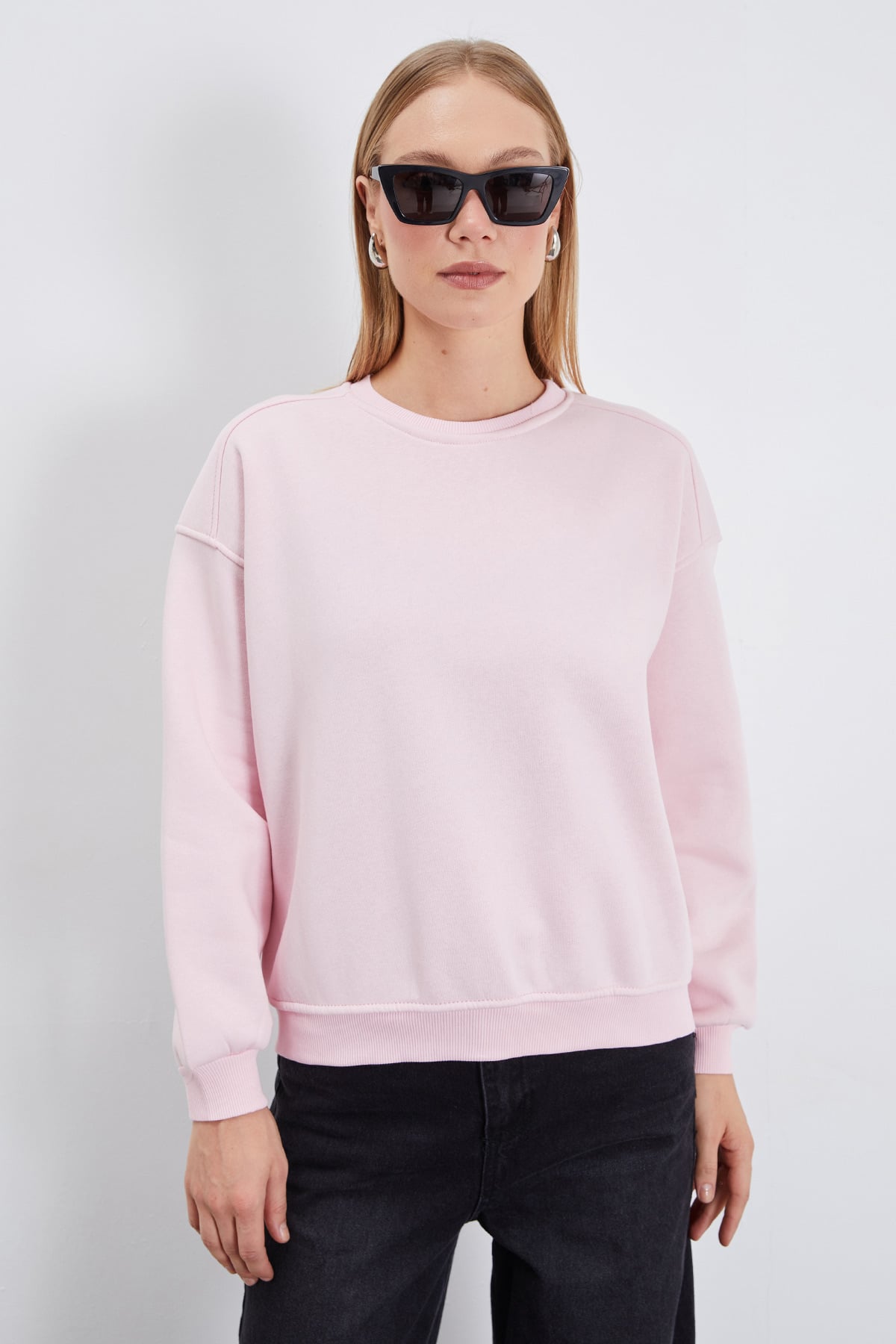 3 İplik Basic Bisiklet Yaka Oversize Sweatshirt 2