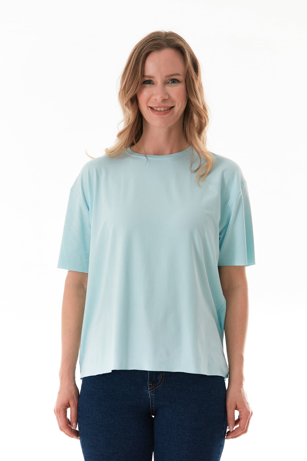 Basic Bisiklet Yaka Oversize Modal Tişört 3
