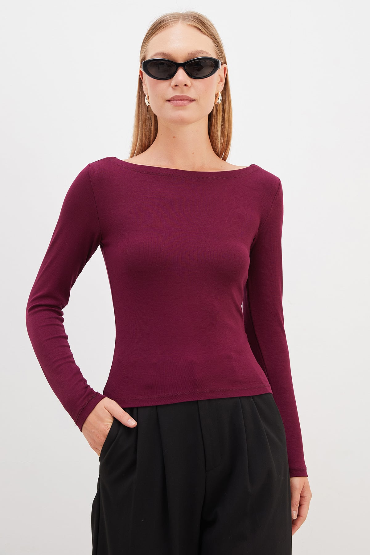 Basic Kayık Yaka Slim Fit Bluz 6