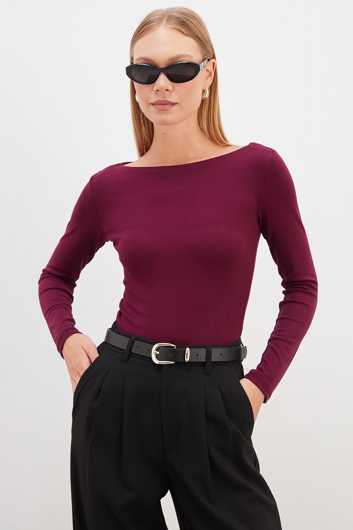 Basic Kayık Yaka Slim Fit Bluz 5