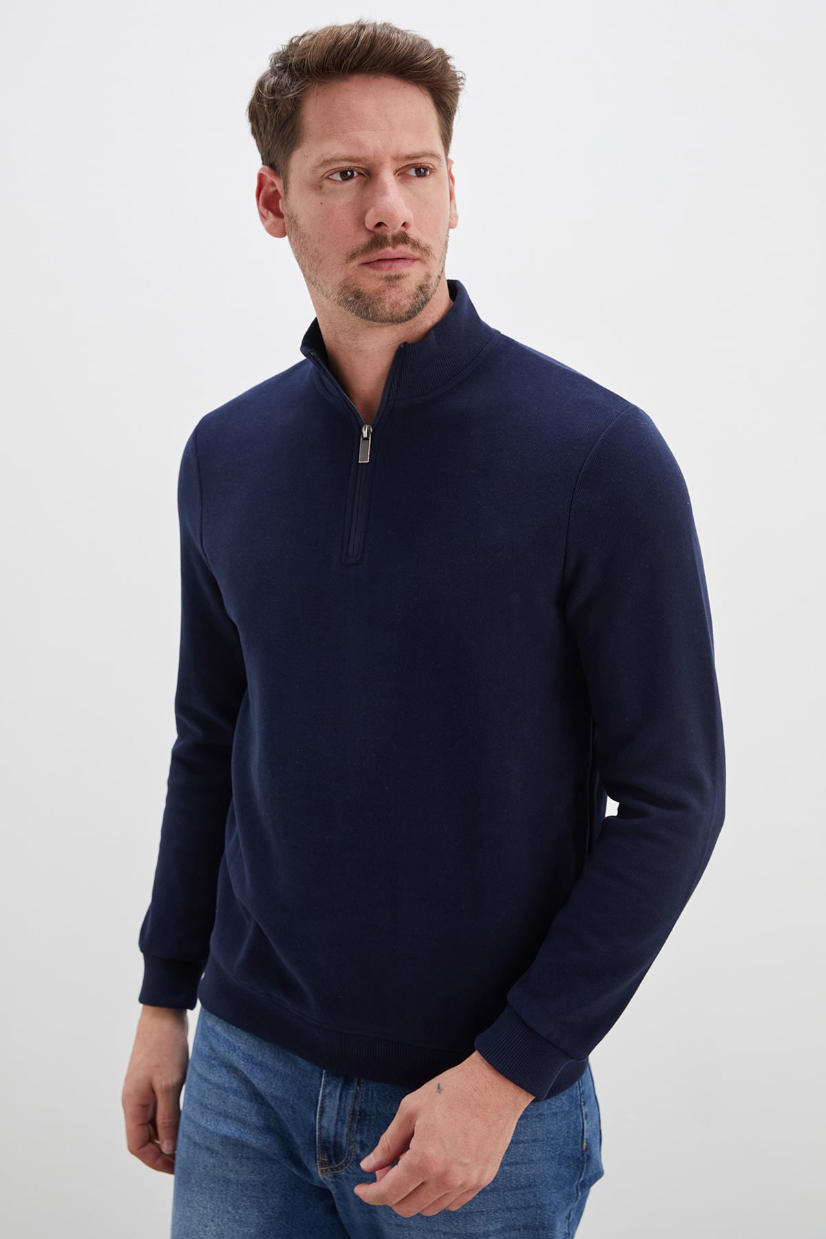 Fitilli Dik Yaka Yarım Fermuarlı Sweatshirt 5