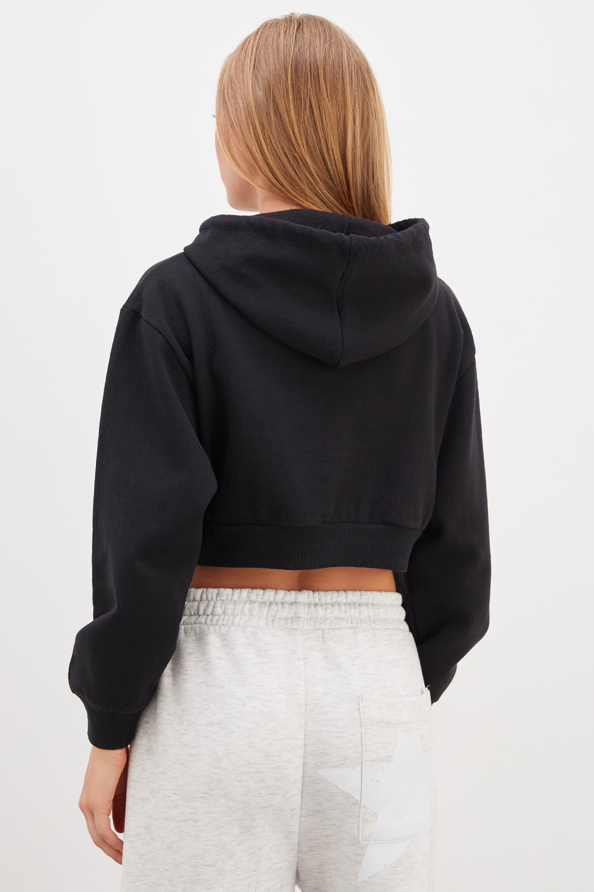 Baskılı Kapüşonlu Crop Sweatshirt 8