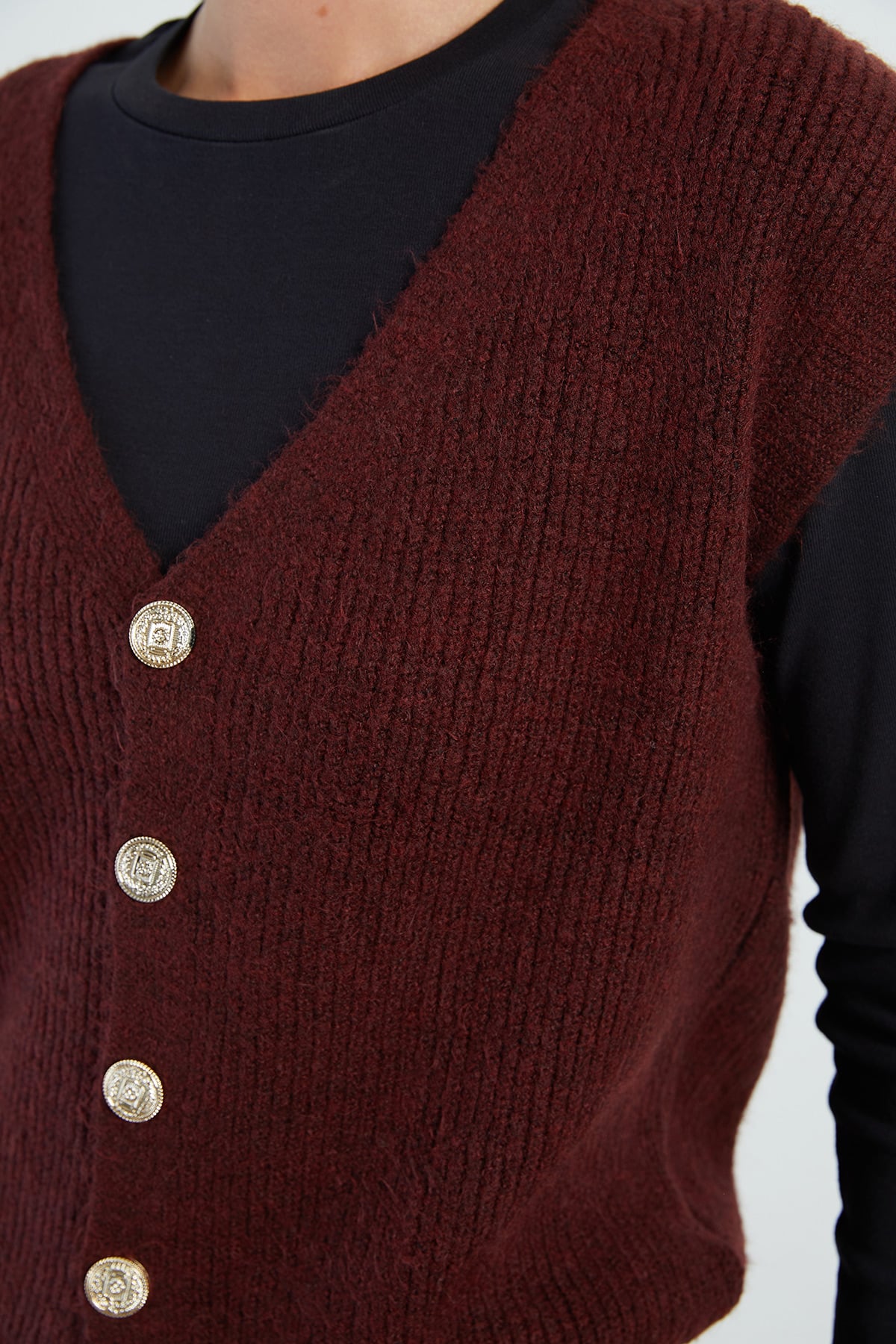 Sakallı Düğmeli V Yaka Oversize Yelek 9