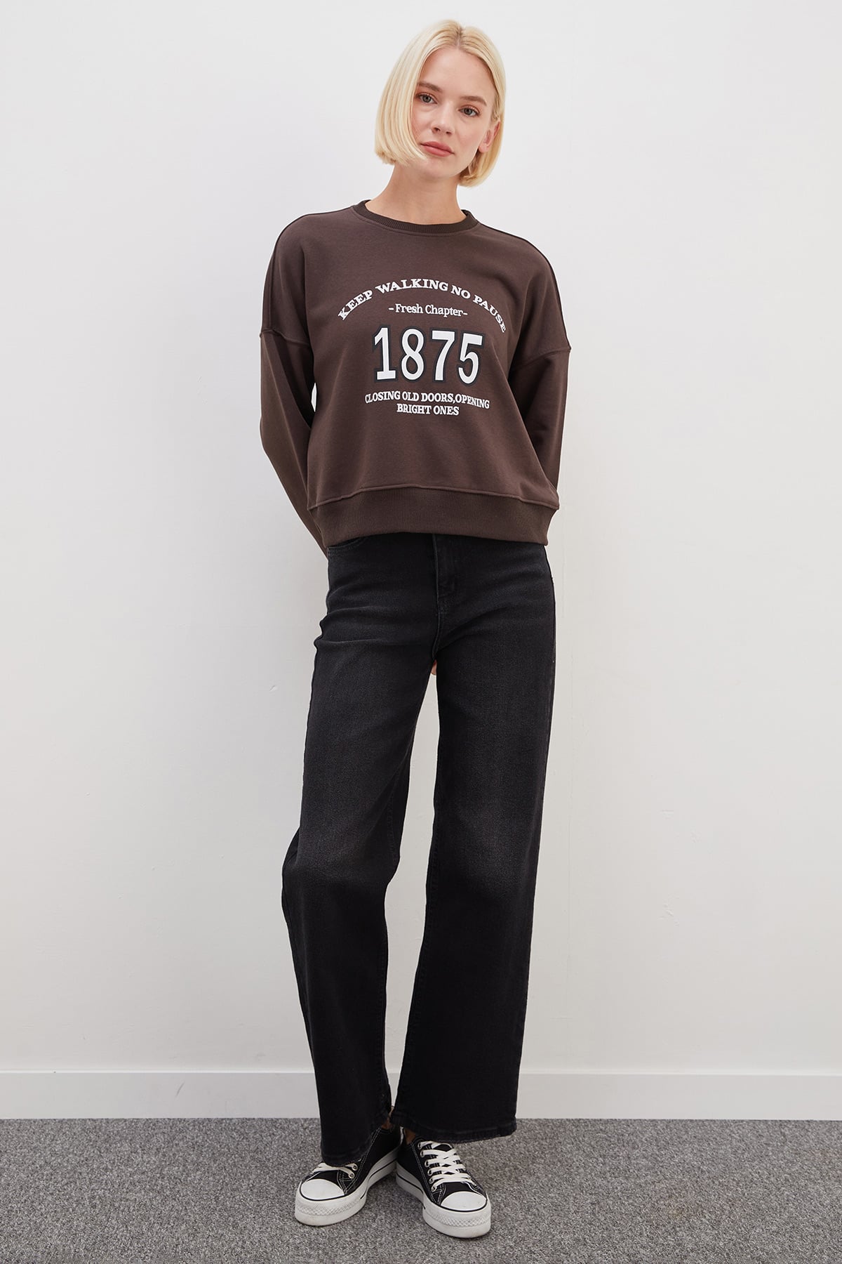 3 İplik Şardonsuz 1875 Baskılı Oversize Sweatshirt 5