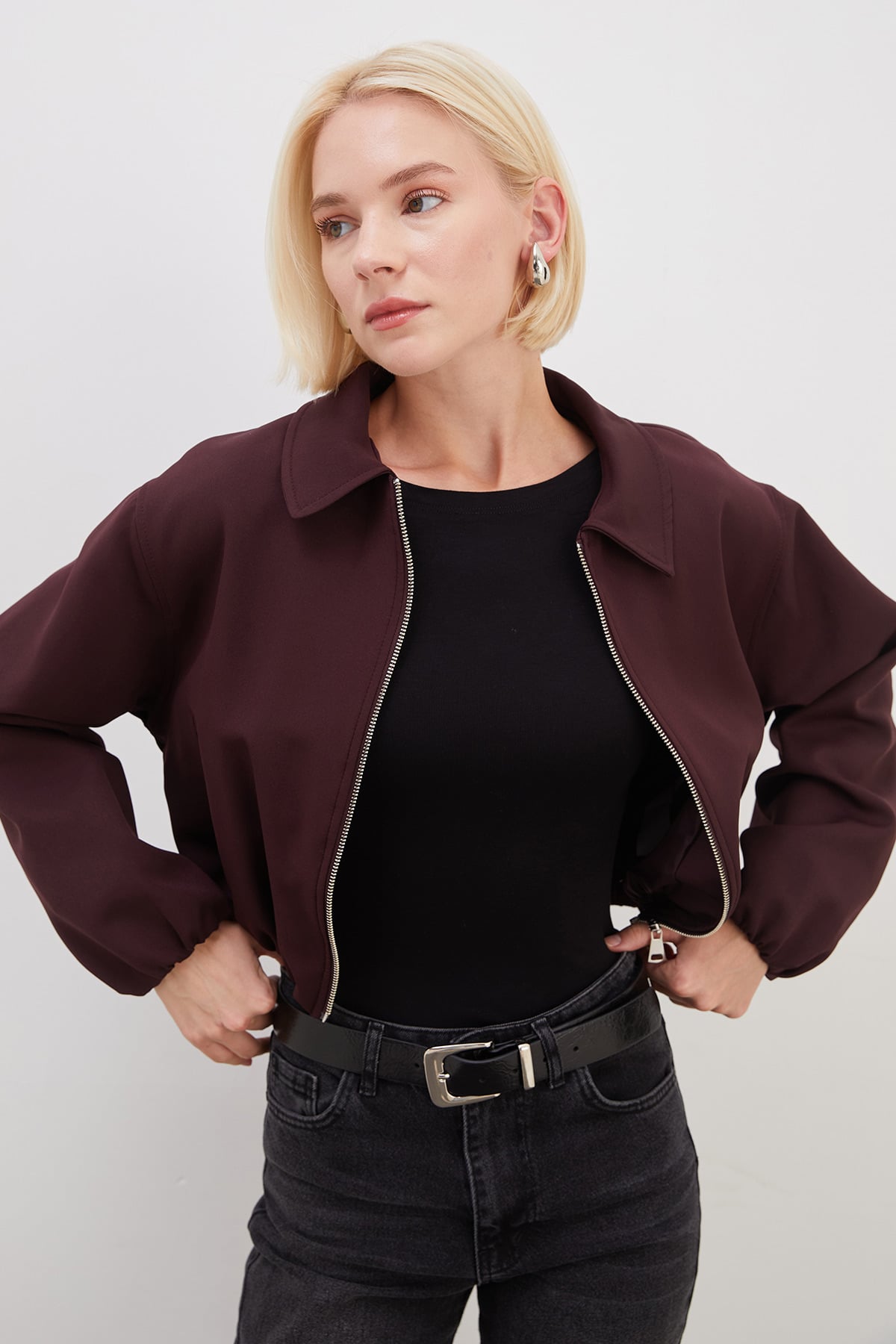Fermuarlı Polo Yaka Bomber Ceket 5