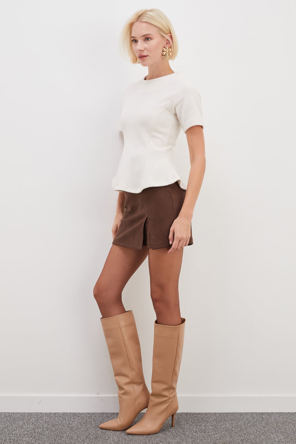 Arkası Fermuarlı Selanik Örme Peplum Bluz 3