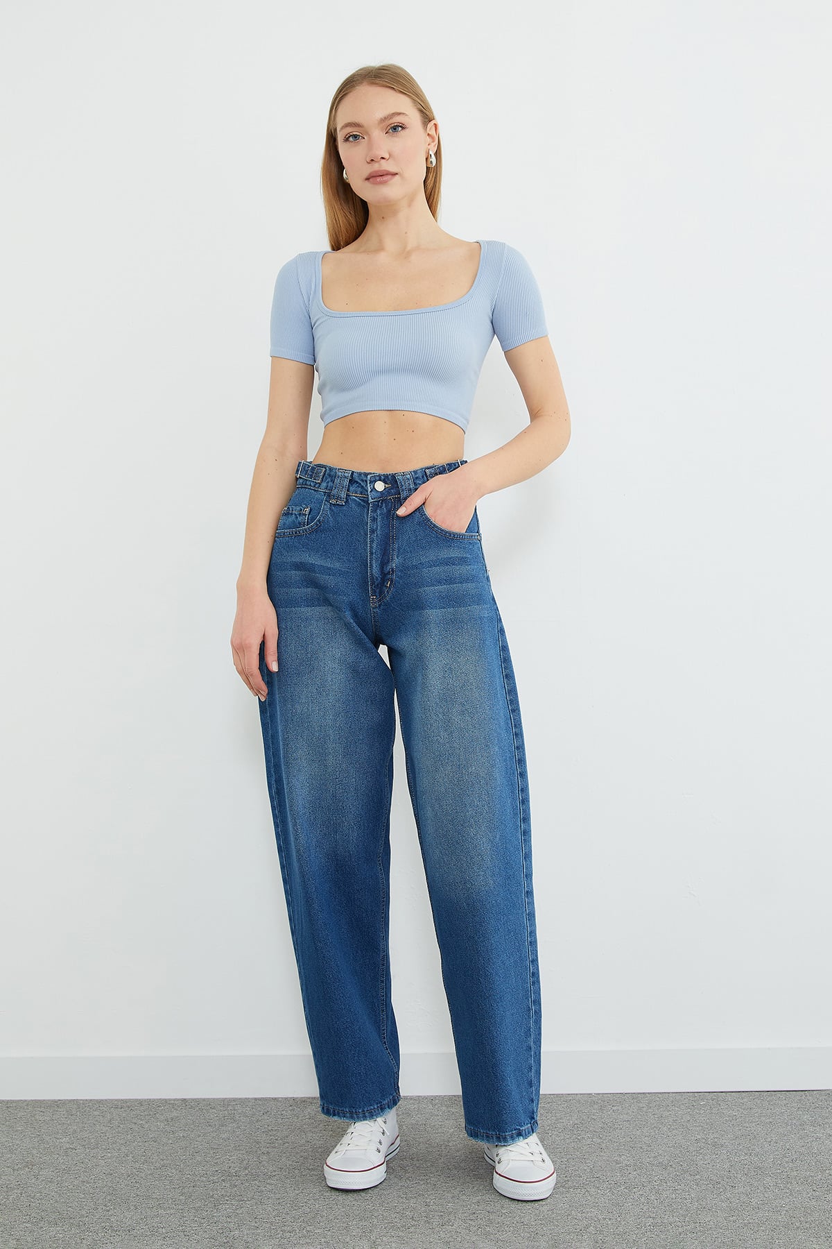 Beli Tokalı Yüksek Bel Baggy Jean