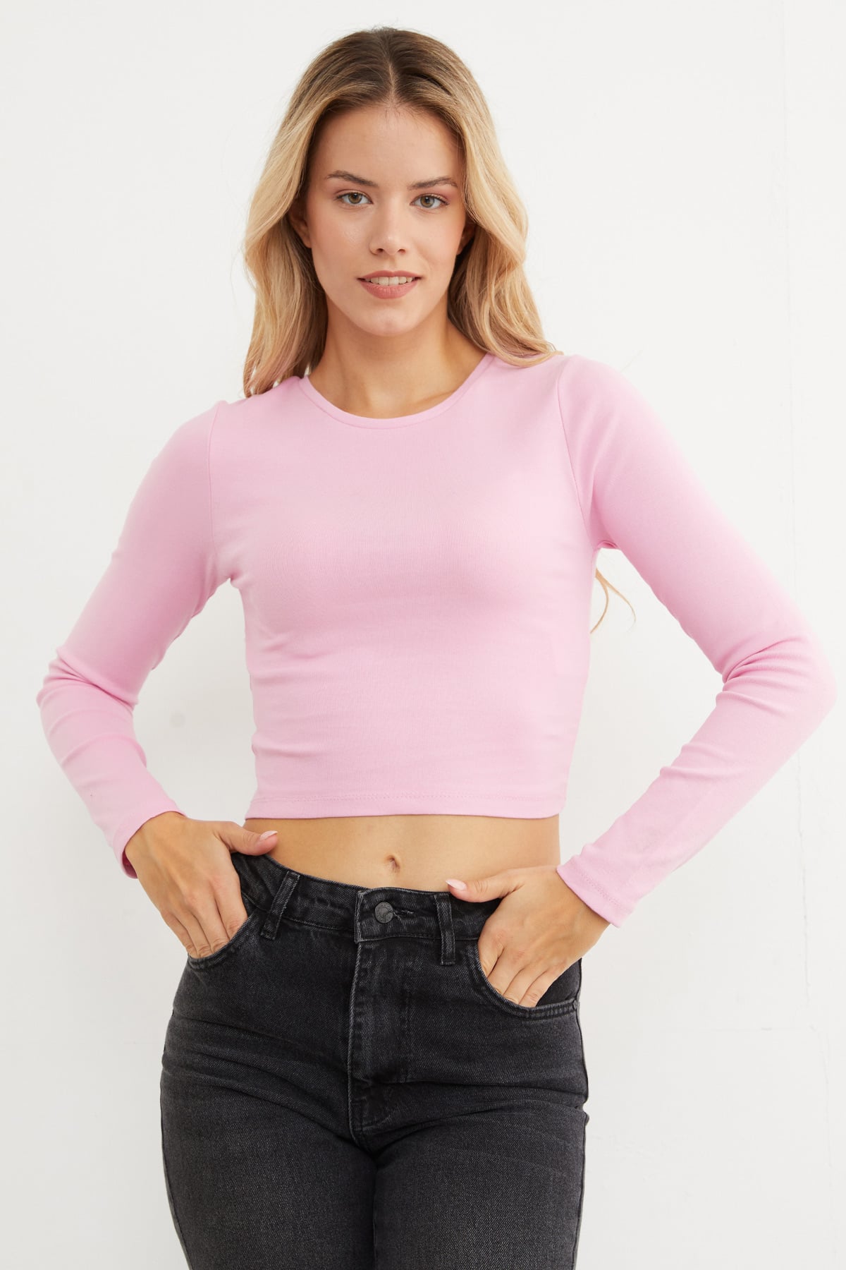 Basic Bisiklet Yaka Uzun Kollu Crop Body 2