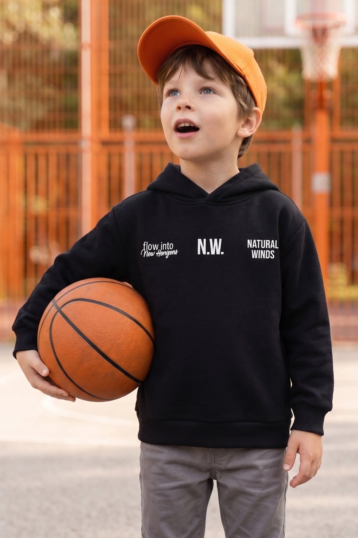 3 İplik Yazı Baskılı Kapüşonlu Erkek Çocuk Sweatshirt