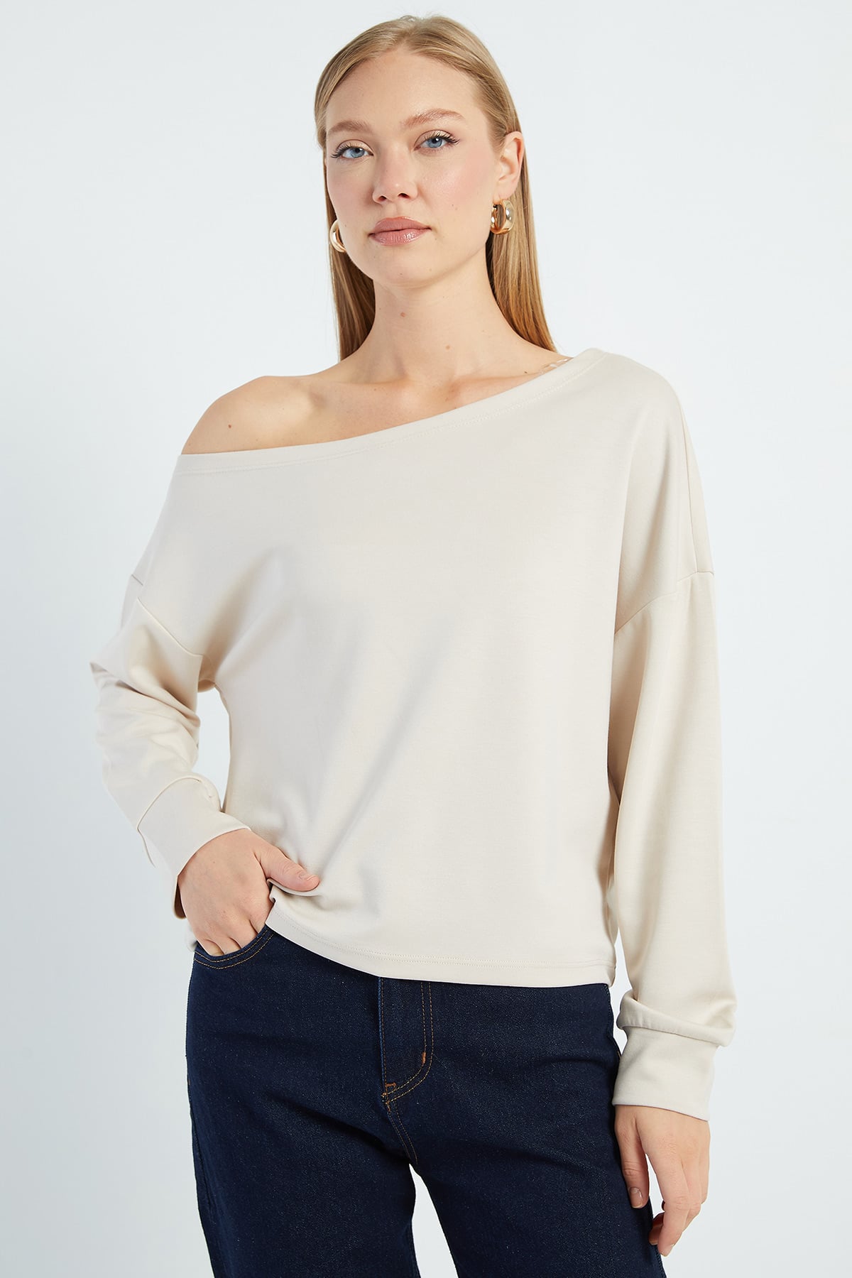 Basic Kayık Yaka Modal Sweatshirt 2