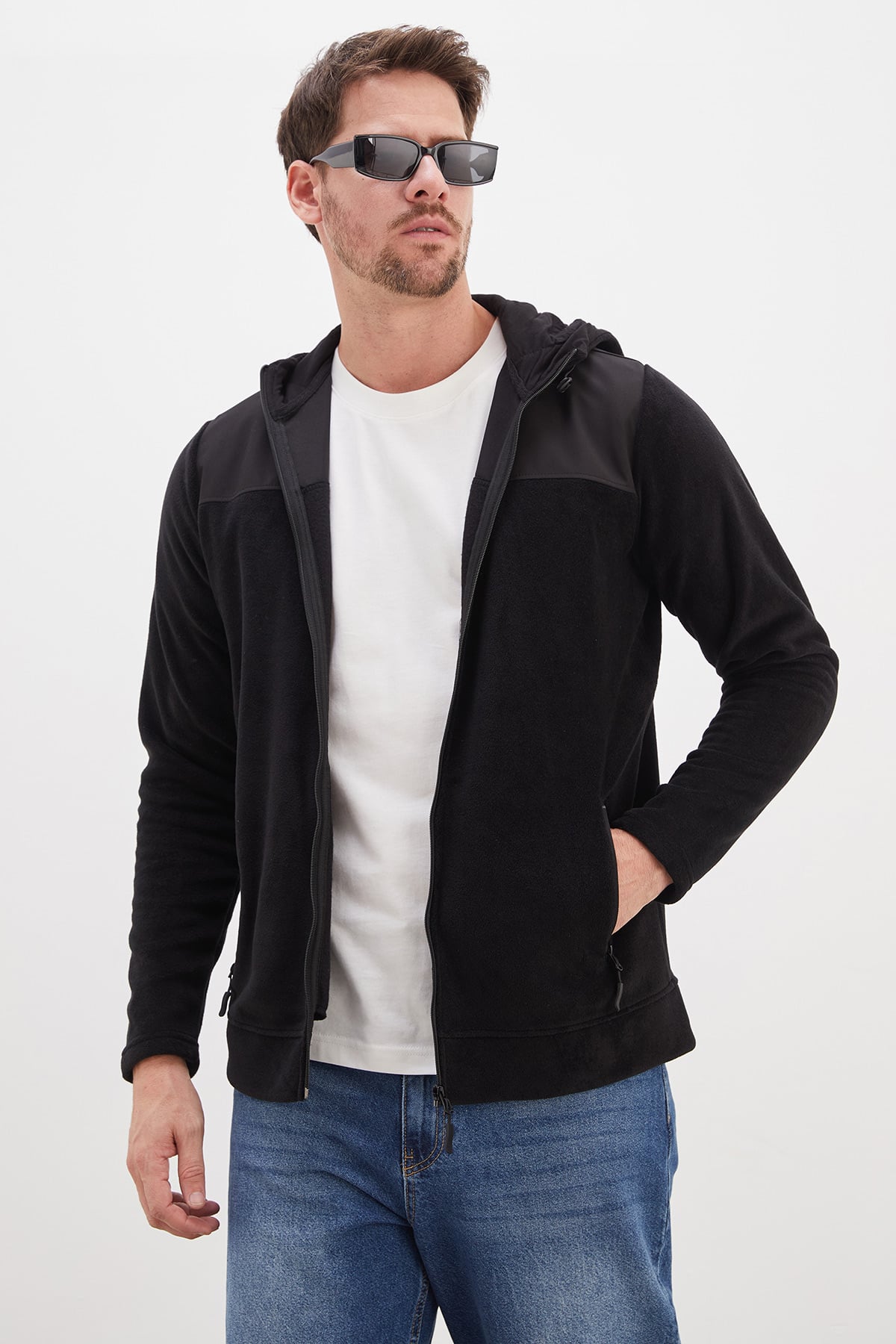 Fermuarlı Kapüşonlu Polar Sweatshirt