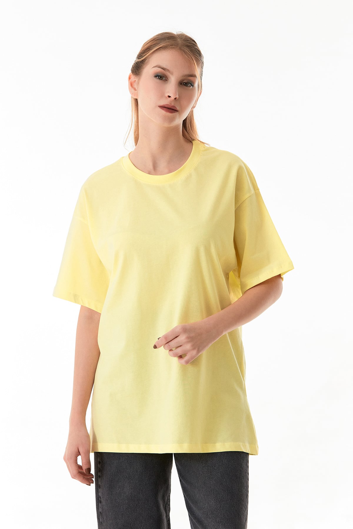 Basic Oversize Bisiklet Yaka Tişört 3