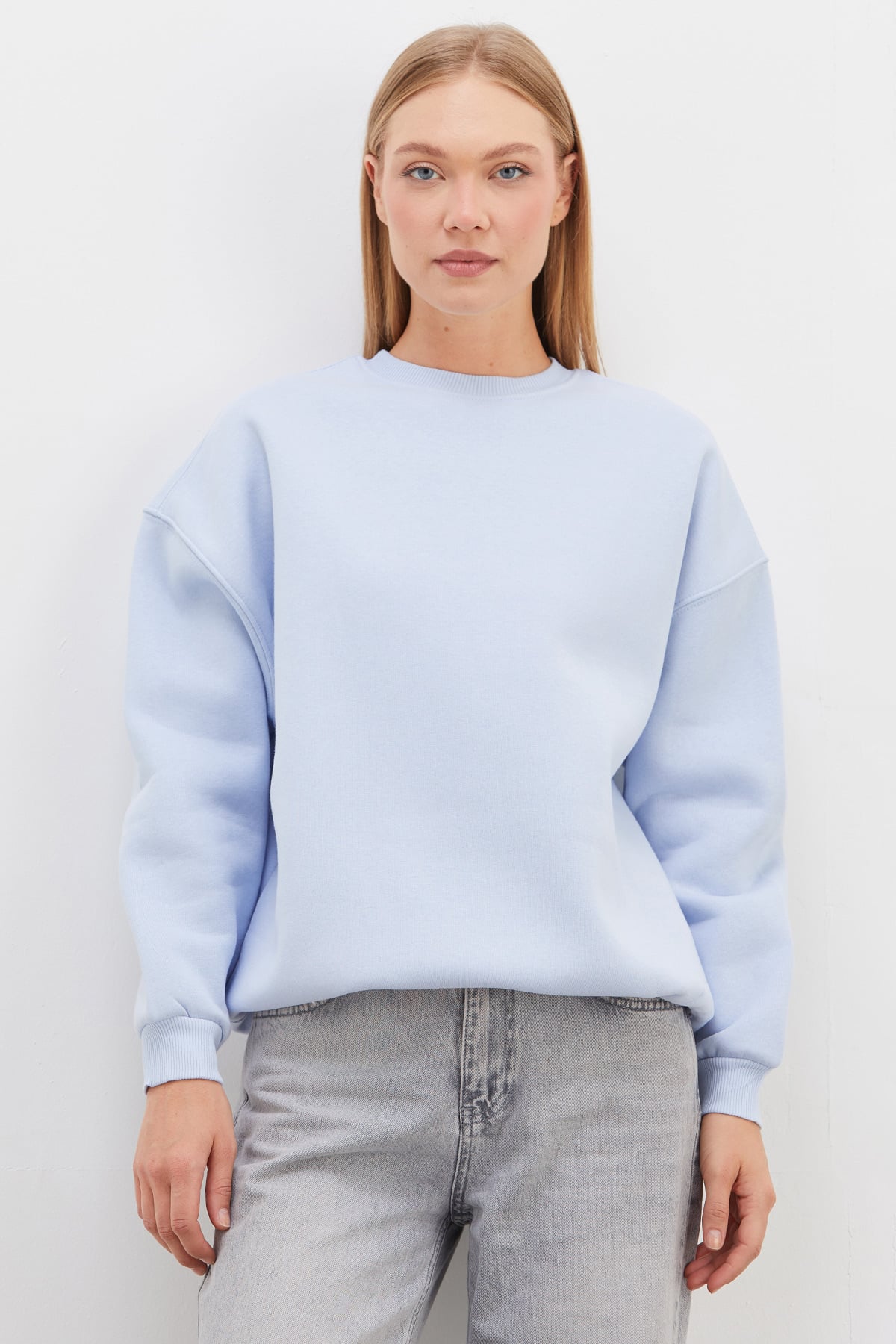 3 İplik Basic Bisiklet Yaka Oversize Sweatshirt 2