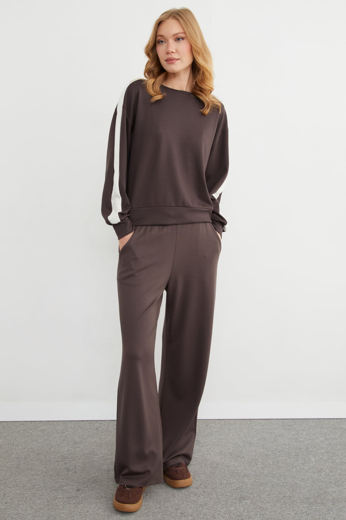 Kolu Şeritli Bisiklet Yaka Modal Sweatshirt 2