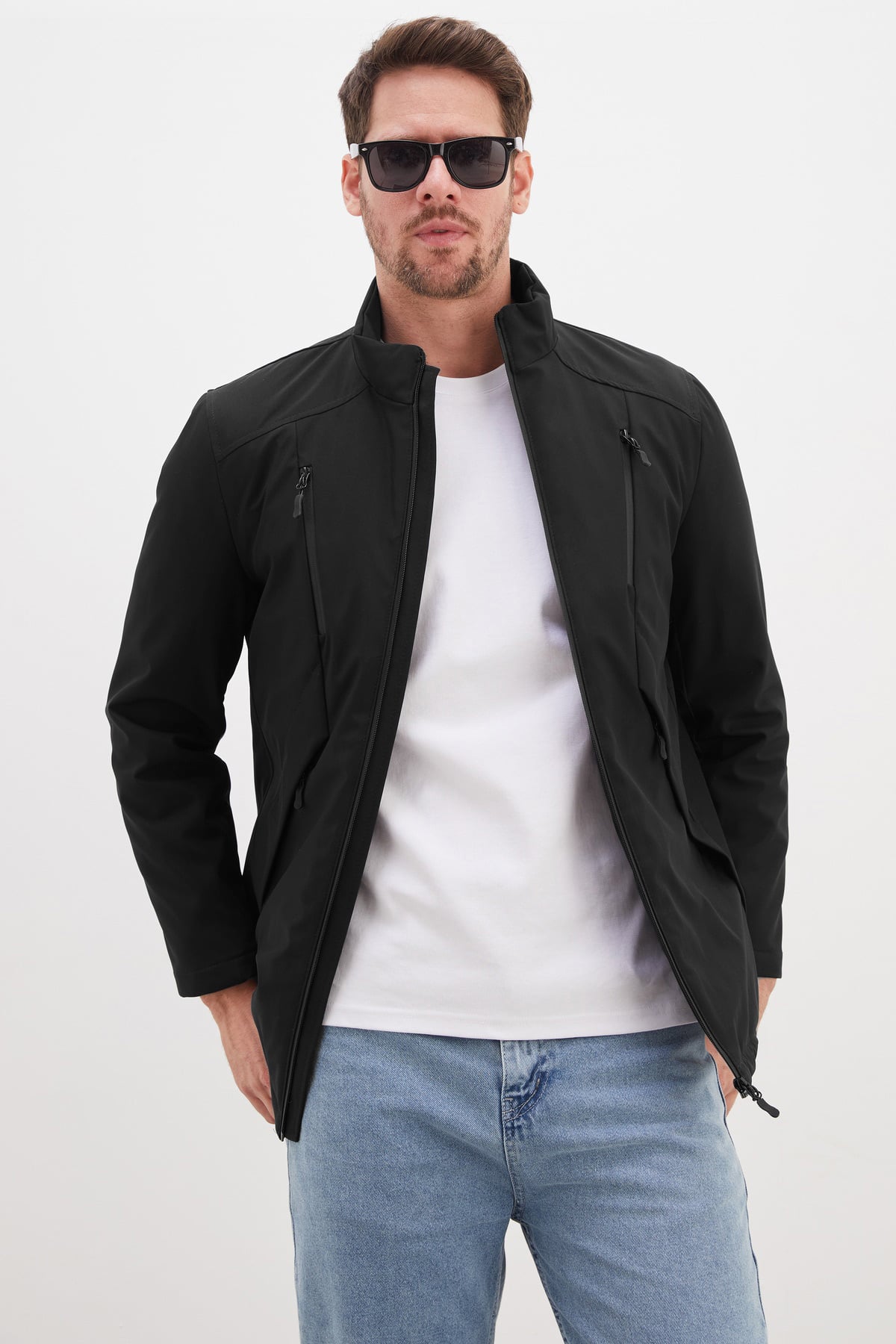 Erkek Fermuarlı Dik Yaka Regular Fit Softshell Mont 4