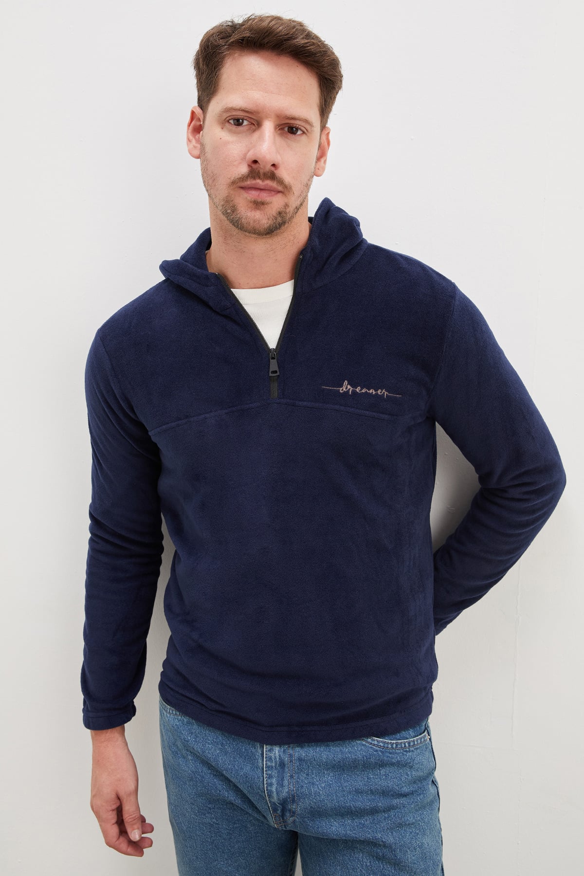Yarım Fermuarlı Kapüşonlu Polar Sweatshirt 6