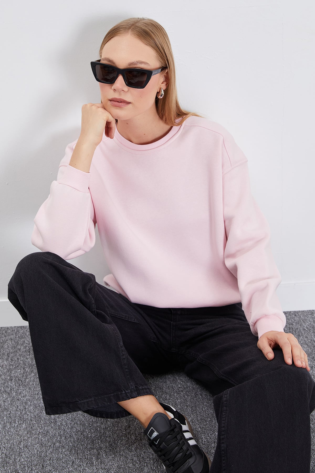 3 İplik Basic Bisiklet Yaka Oversize Sweatshirt 8