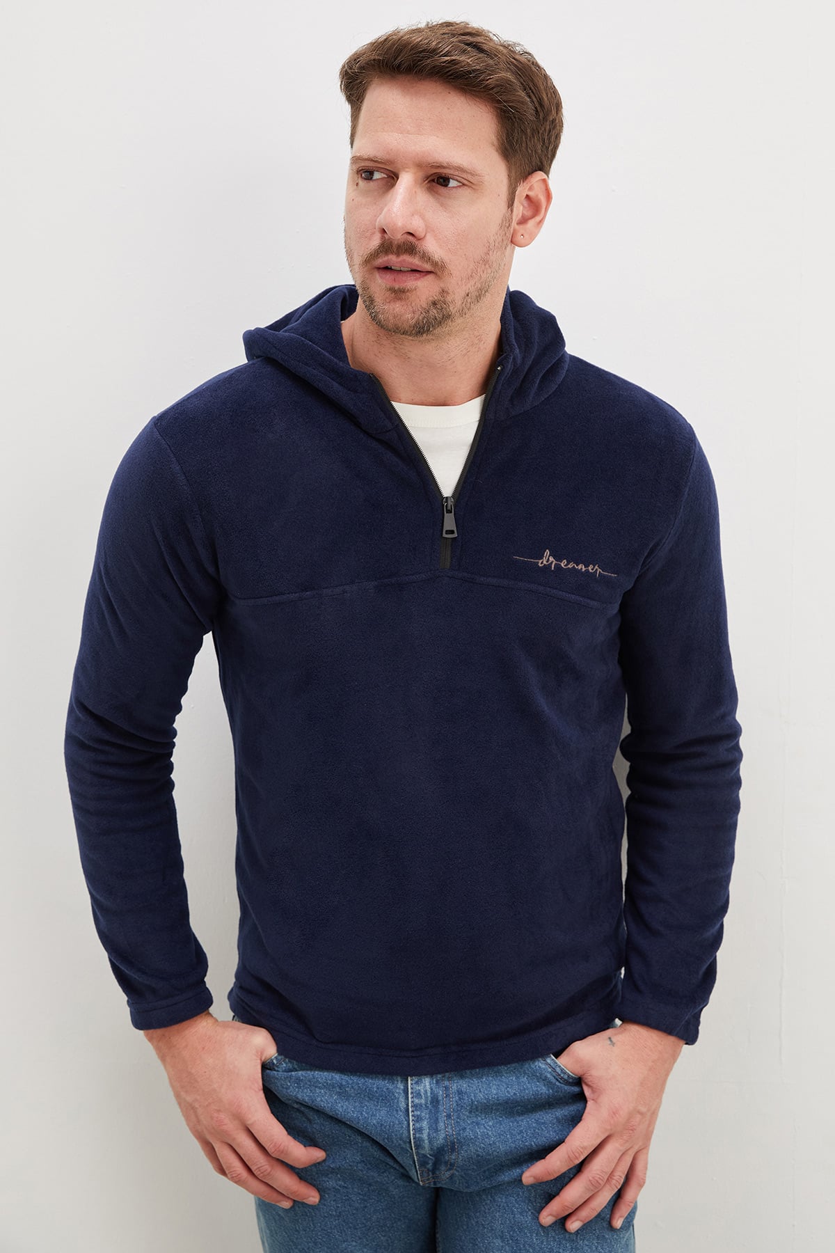 Yarım Fermuarlı Kapüşonlu Polar Sweatshirt 5