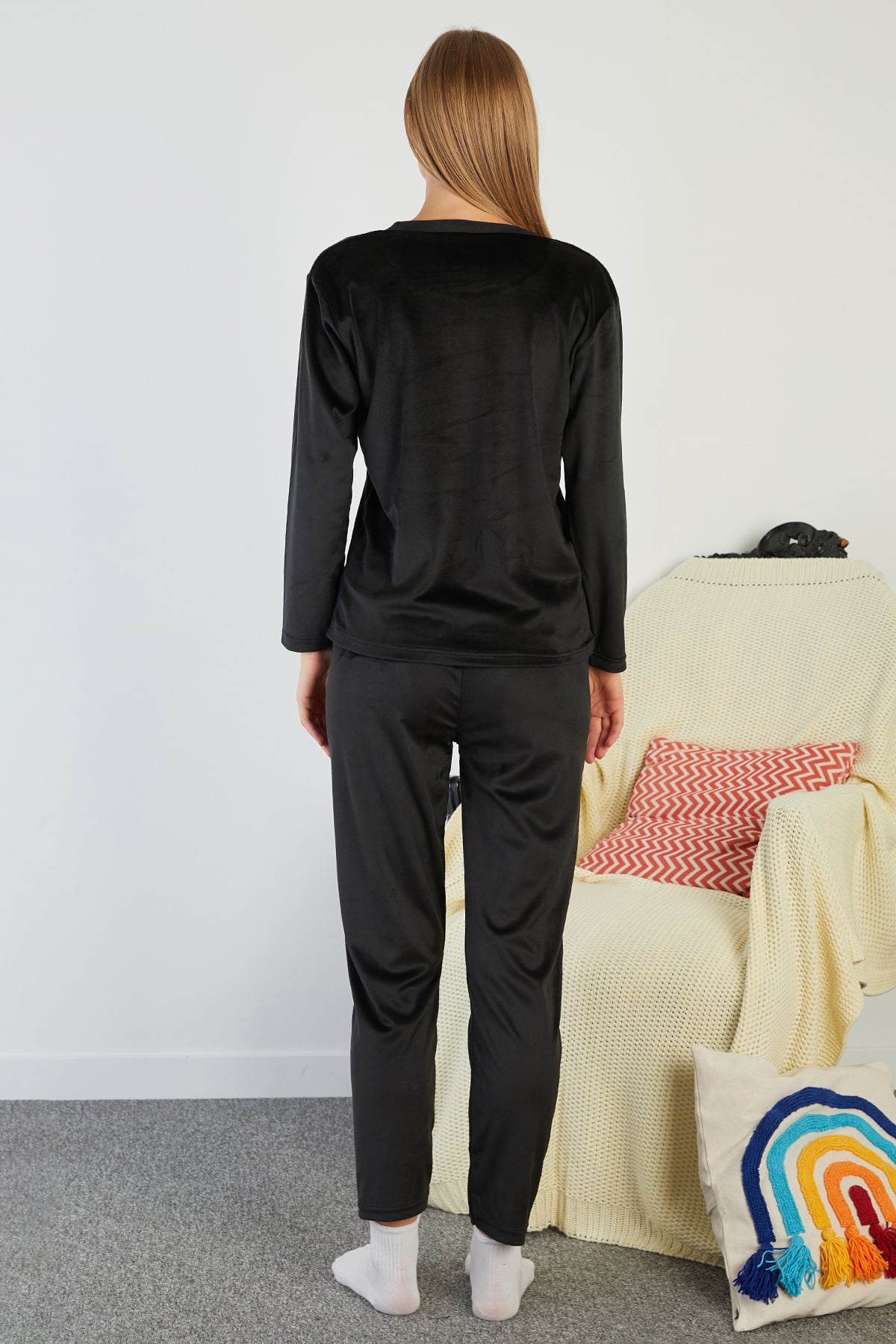 I Love Winter Kabartma Baskılı Kadife Pijama Takımı 8