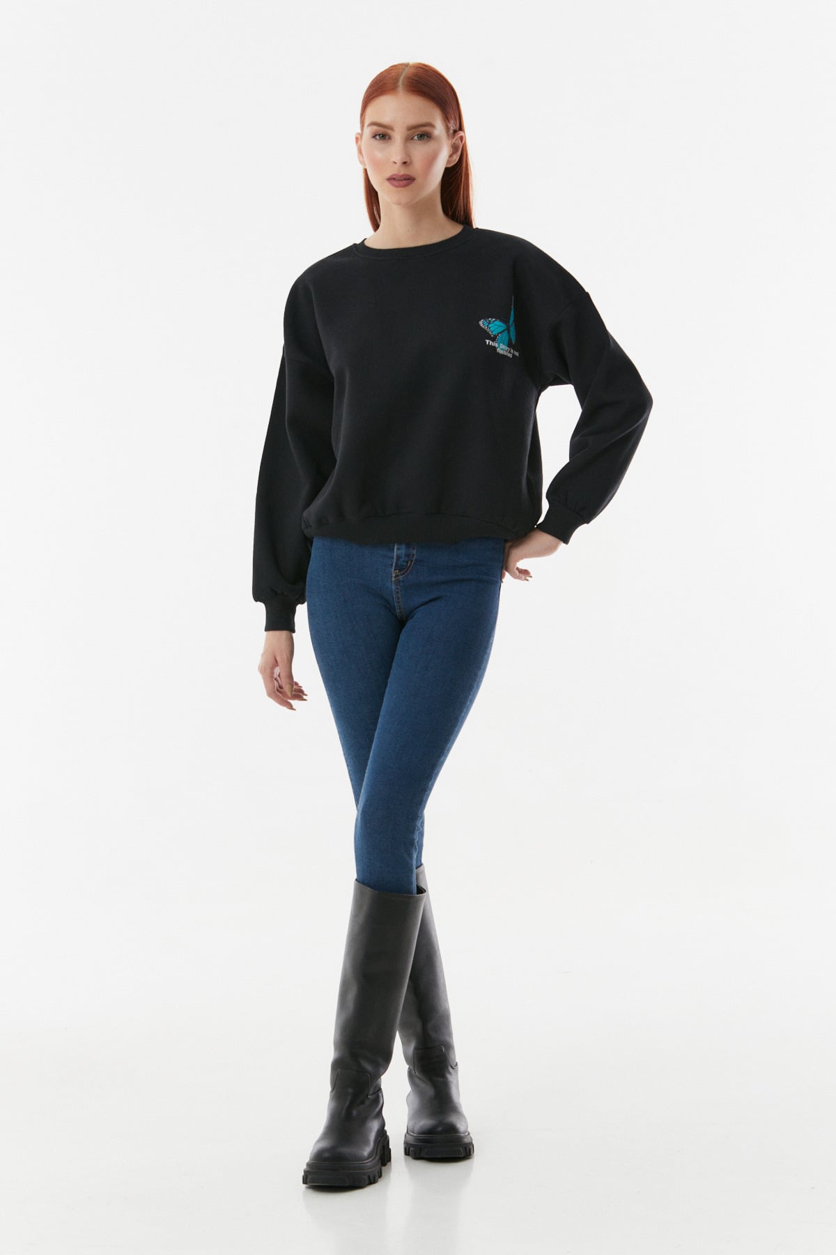 Kelebek Baskılı Oversize Sweatshirt 2