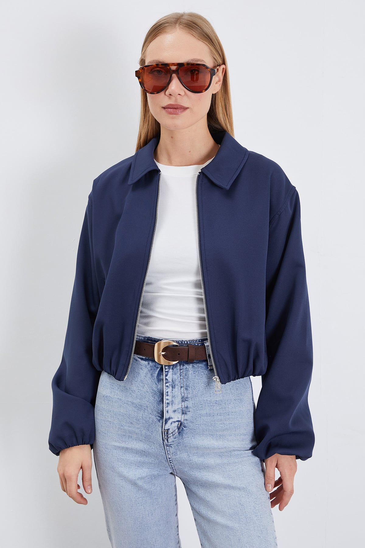 Fermuarlı Polo Yaka Bomber Ceket 2