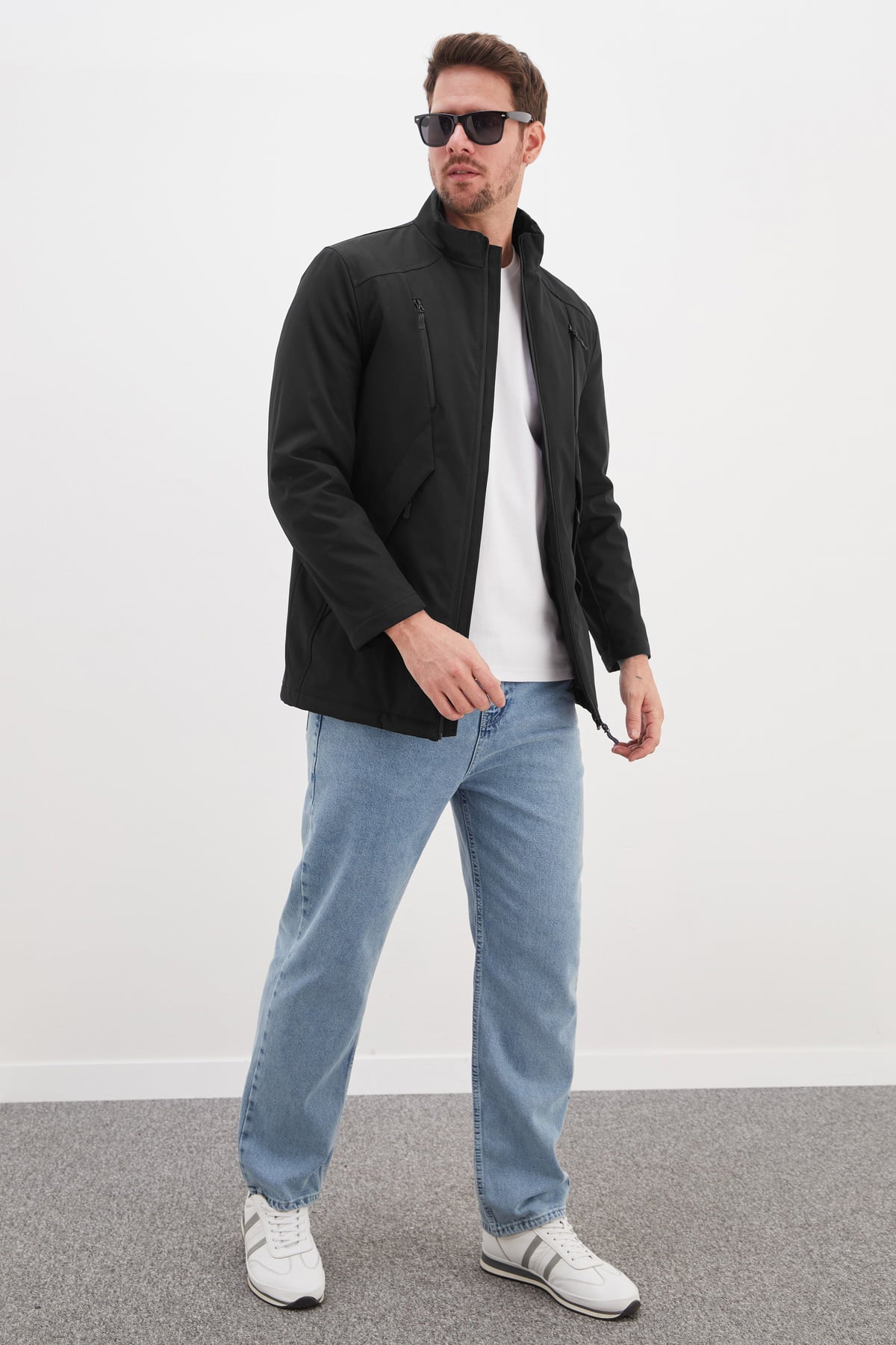Erkek Fermuarlı Dik Yaka Regular Fit Softshell Mont 3