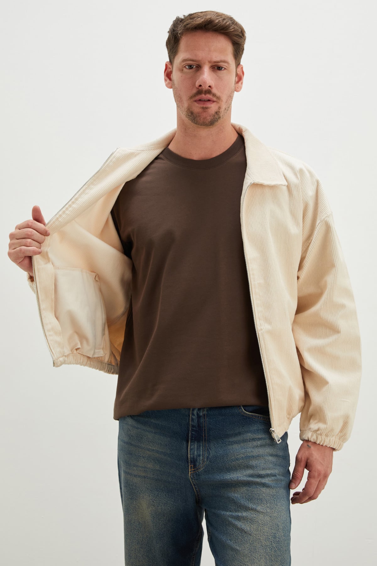 Fermuarlı Polo Yaka Kadife Bomber Ceket 4