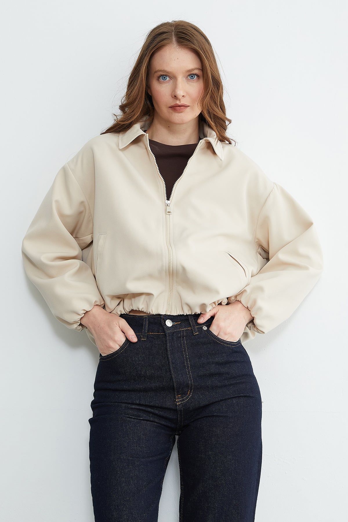 Fermuarlı Polo Yaka Bomber Ceket 6