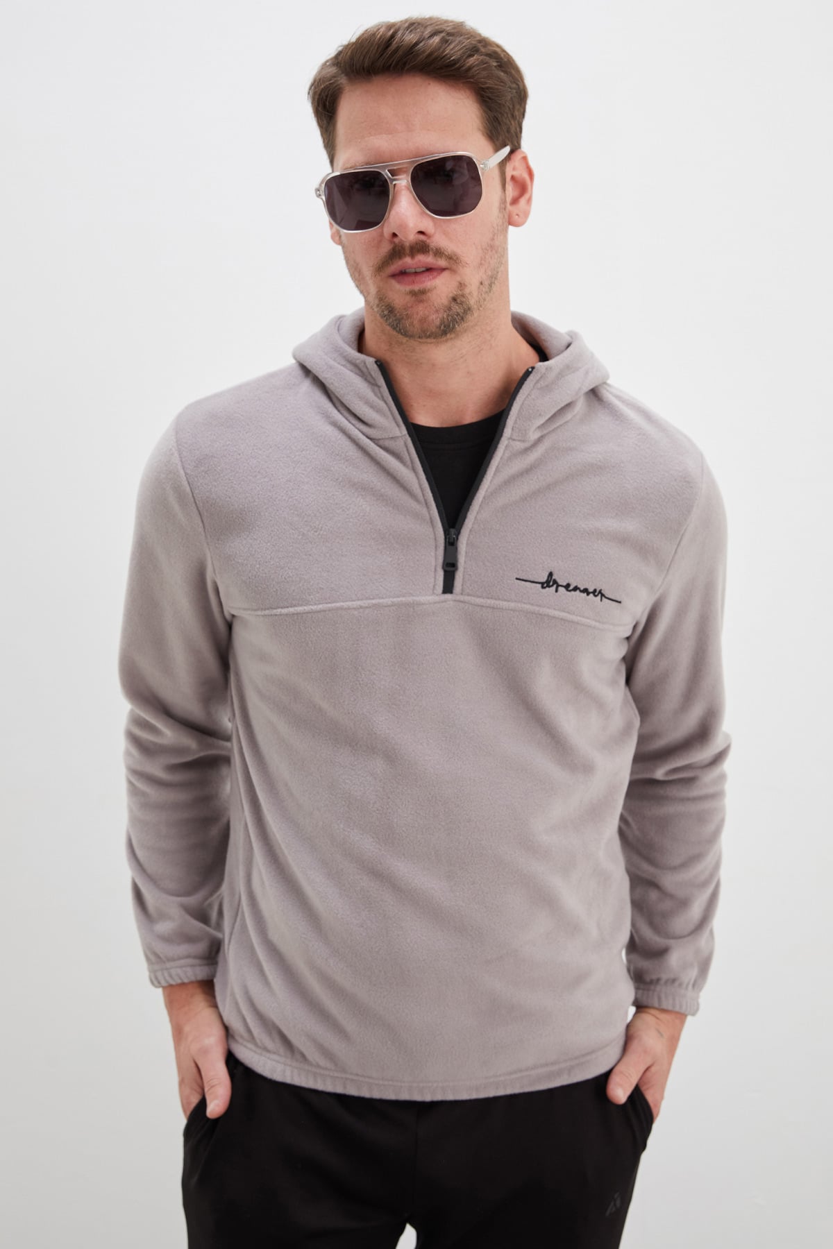 Yarım Fermuarlı Kapüşonlu Polar Sweatshirt 5