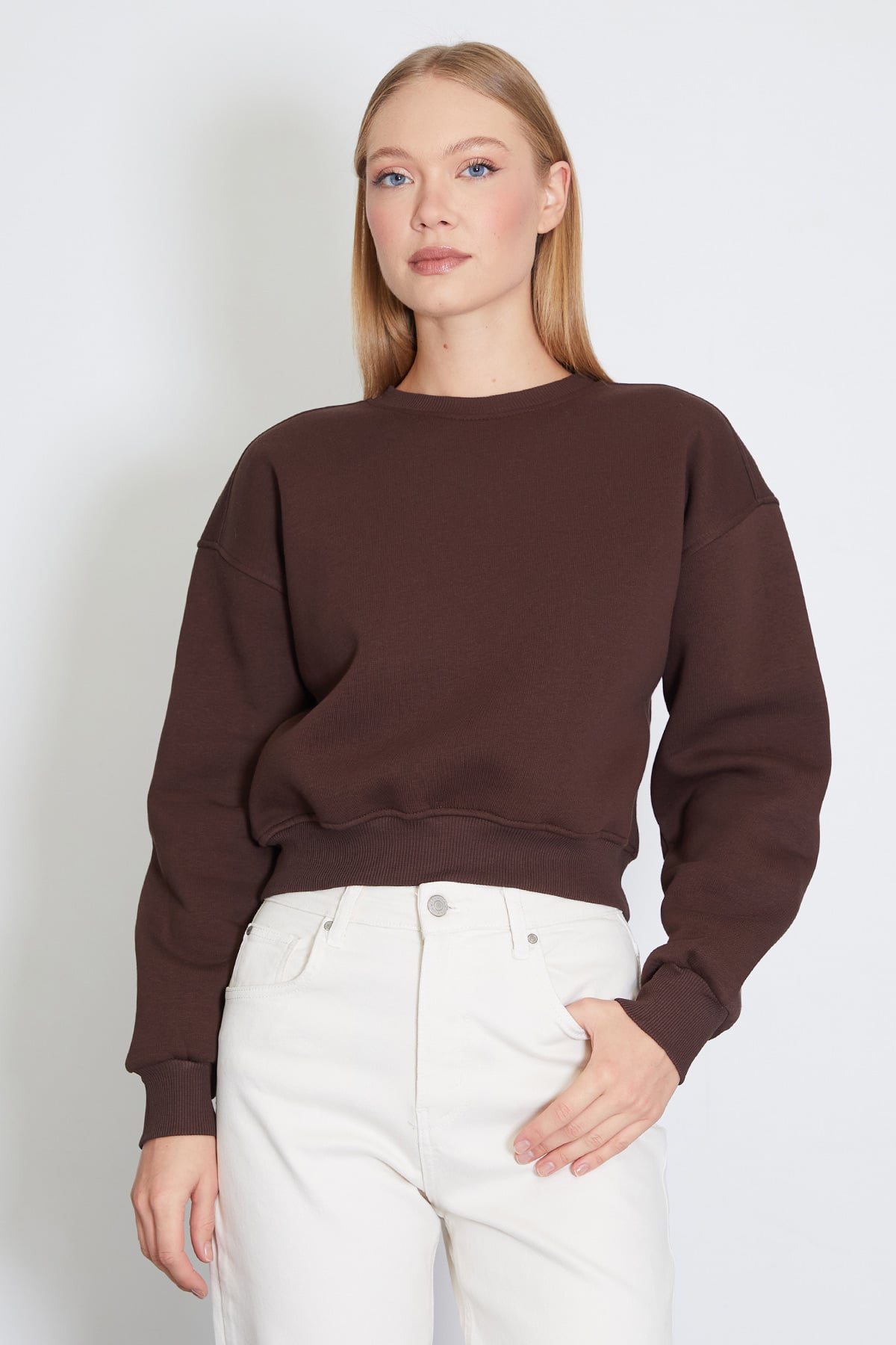 3 İplik Basic Ribanalı Crop Sweatshirt 5