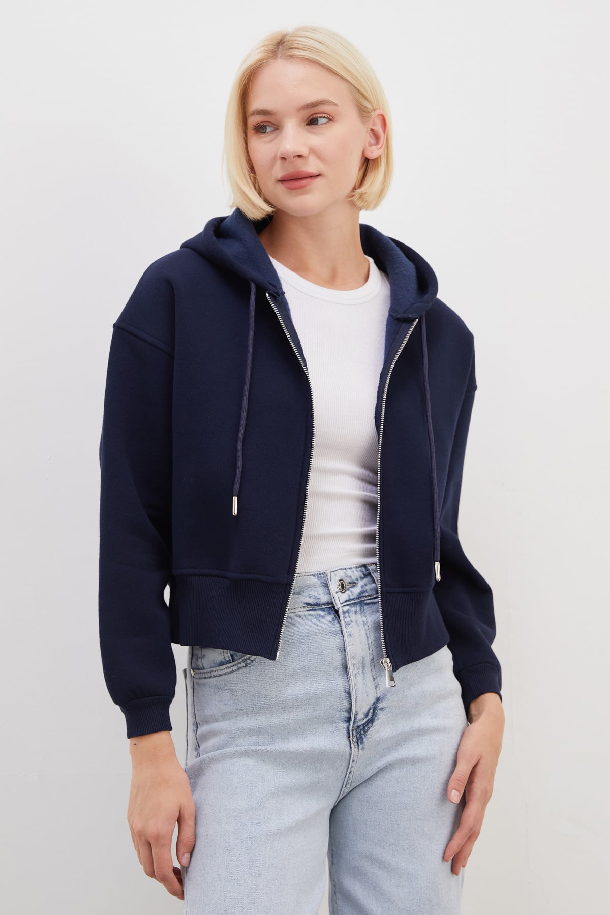 3 İplik Basic Fermuarlı Kapüşonlu Sweatshirt 6